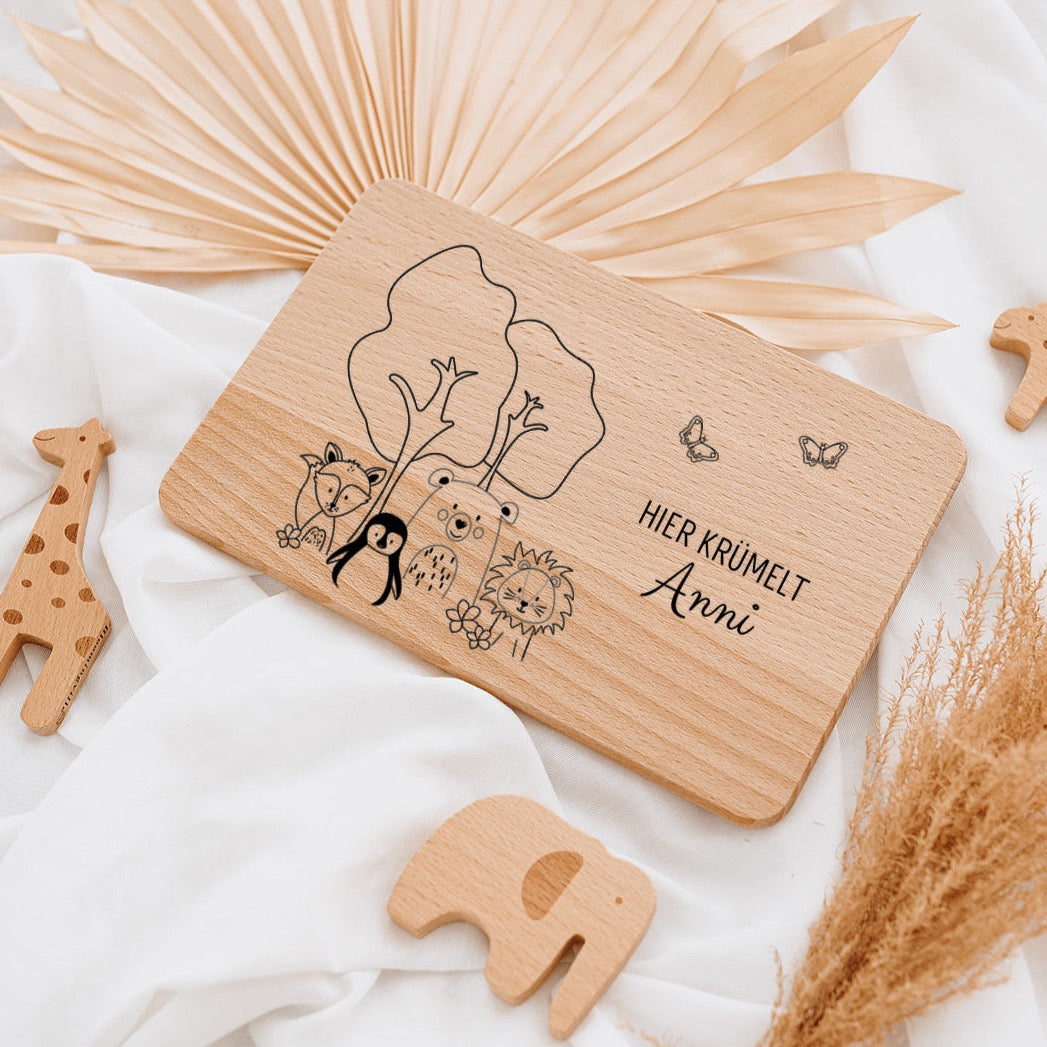 Frühstücksbrettchen personalisiert - Frühlingstiere Gravur