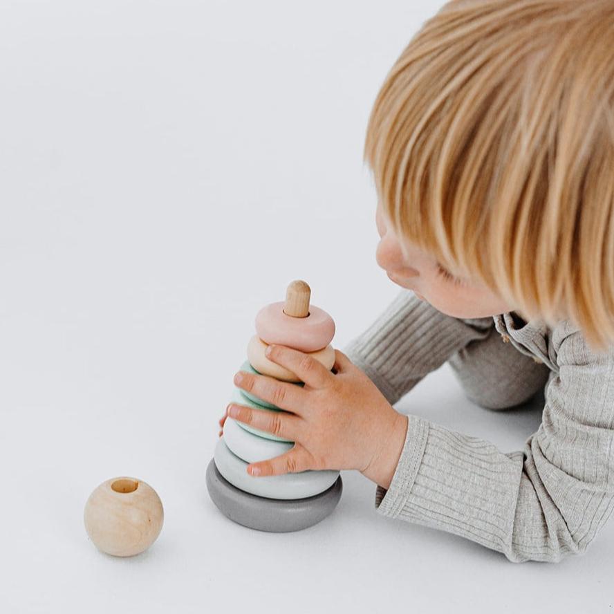 BIECO Stapelturm Holz personalisiert - rosa und blau