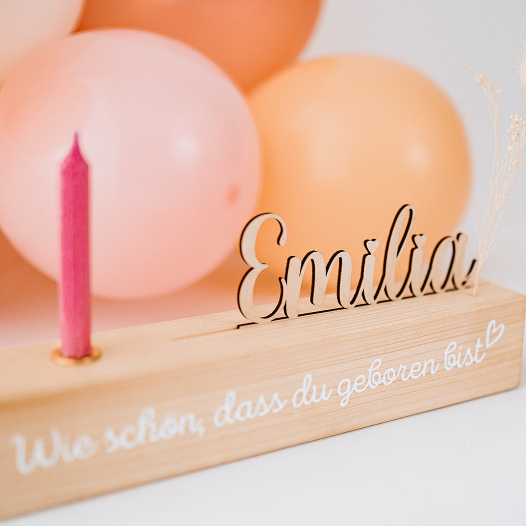 Geburtstagskerzenhalter Holz personalisiert - Name