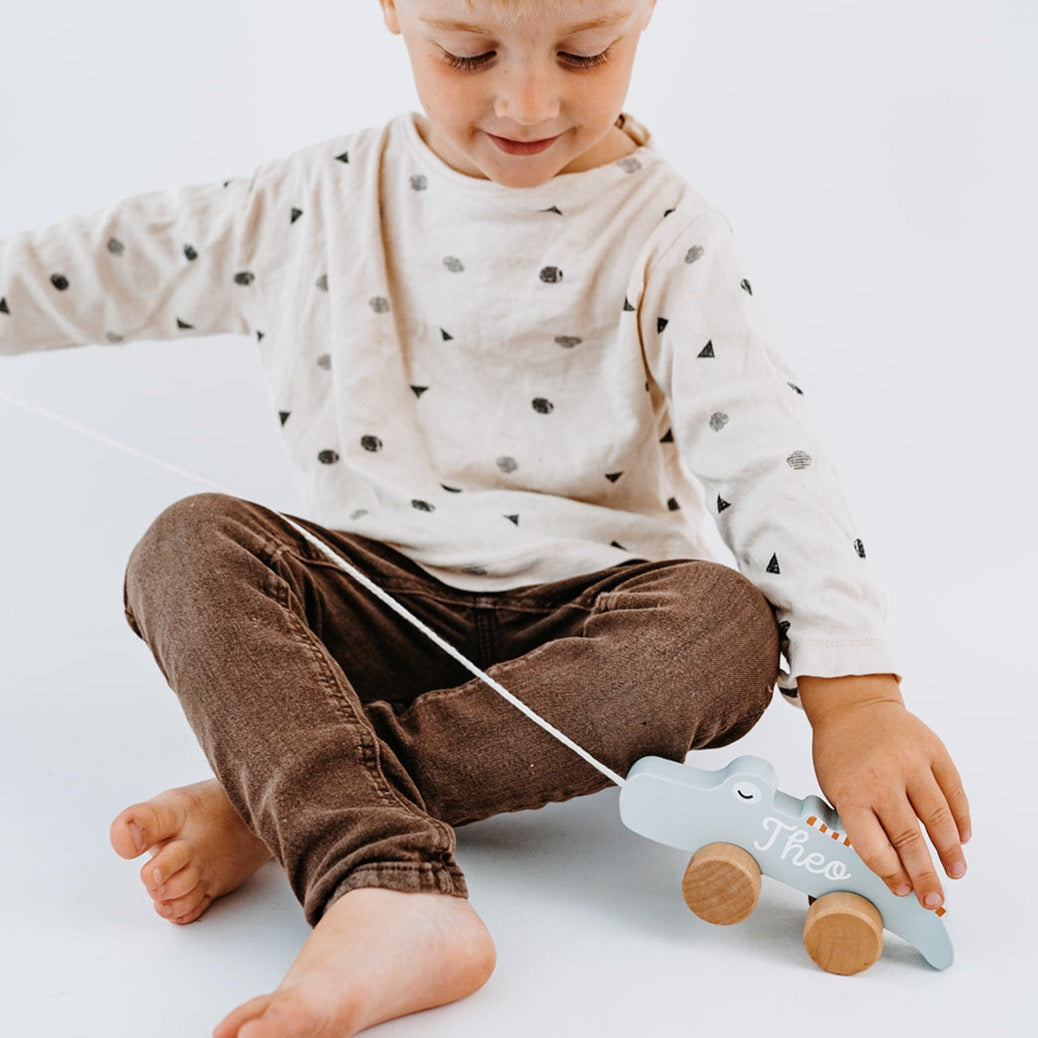 TRYCO Nachziehtier Krokodil Holz personalisierbar