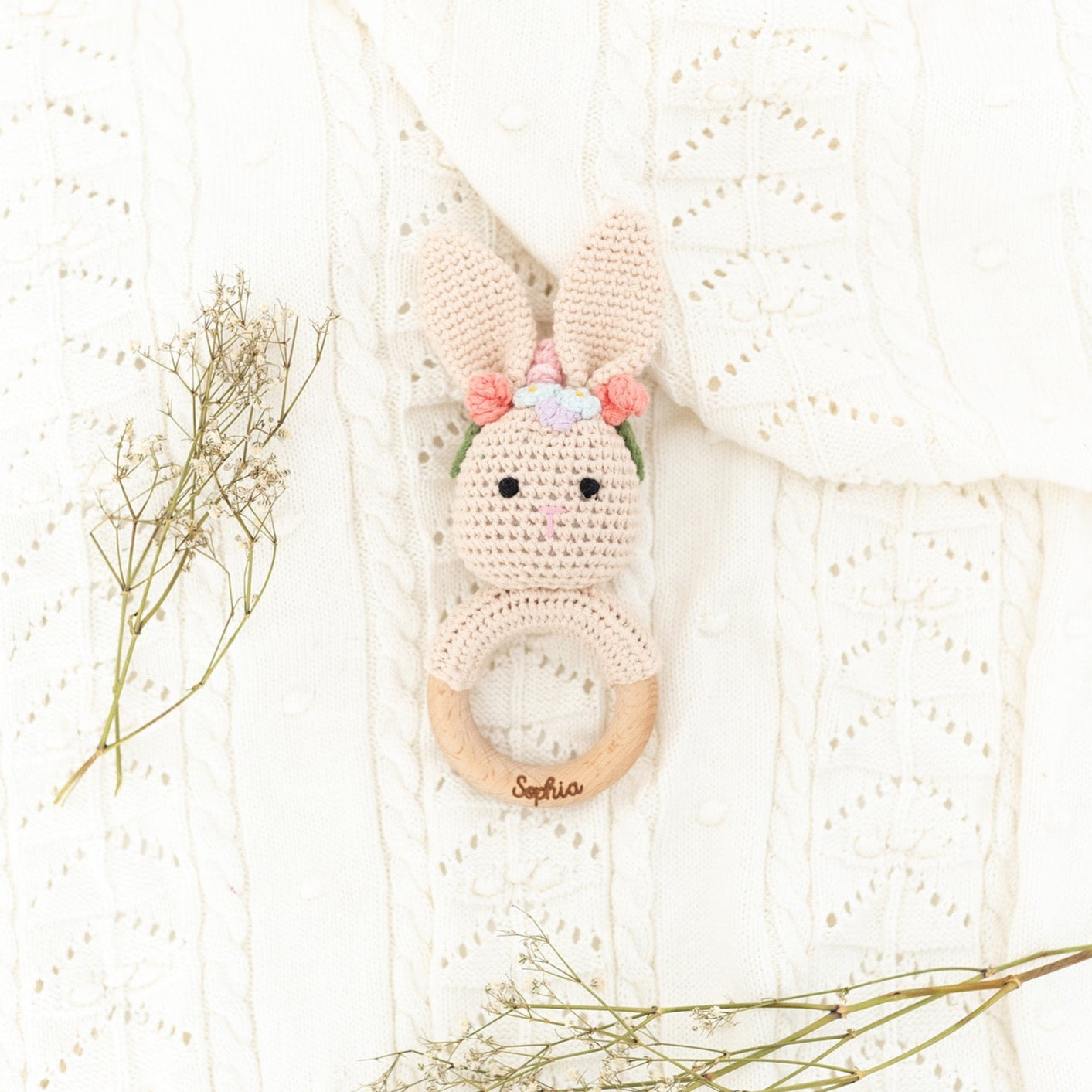 Babyrassel personalisiert - Elefant, Reh, Hase