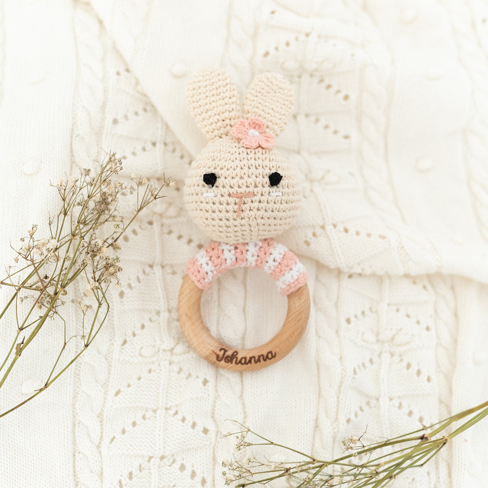 Babyrassel personalisiert - Elefant, Reh, Hase