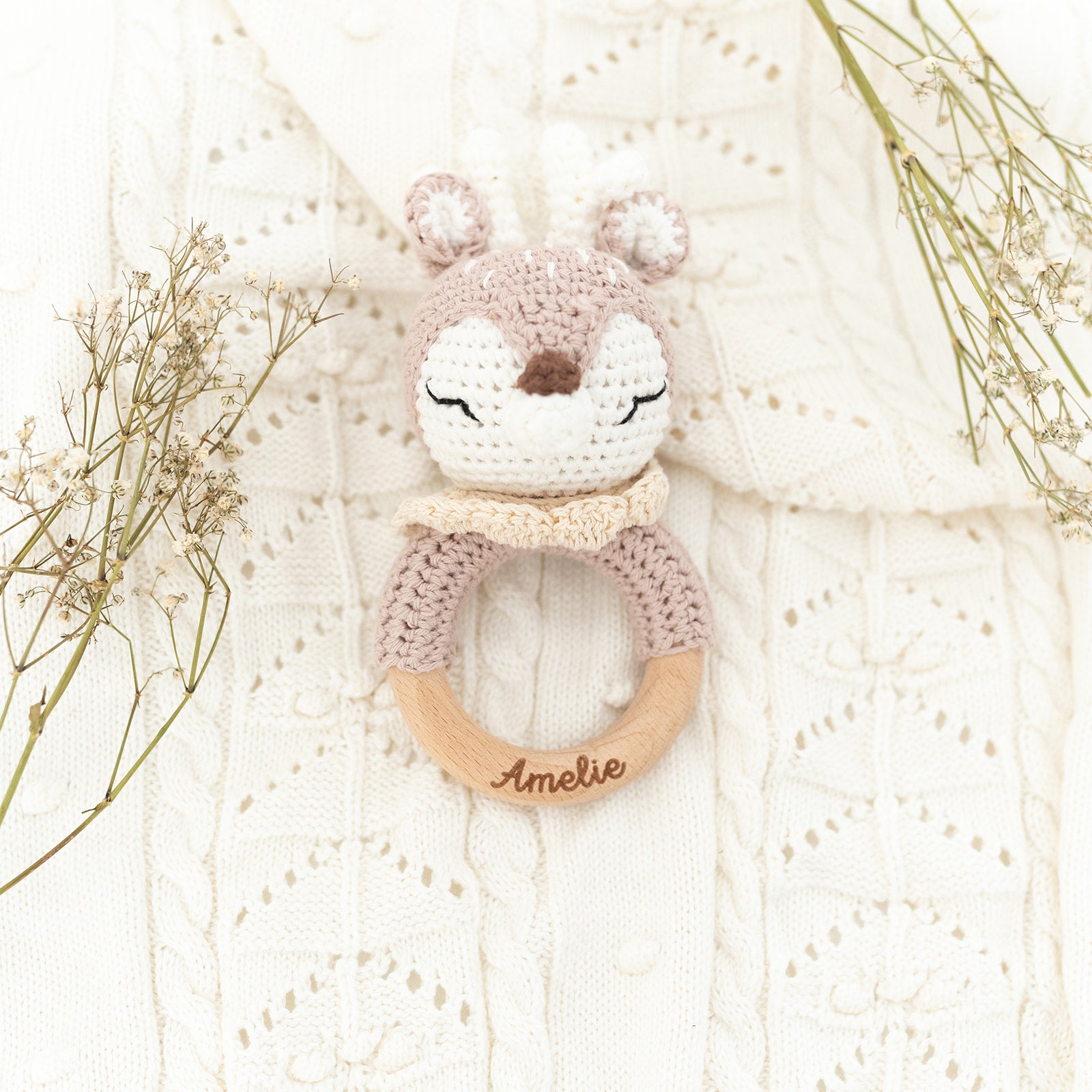 Babyrassel personalisiert - Elefant, Reh, Hase