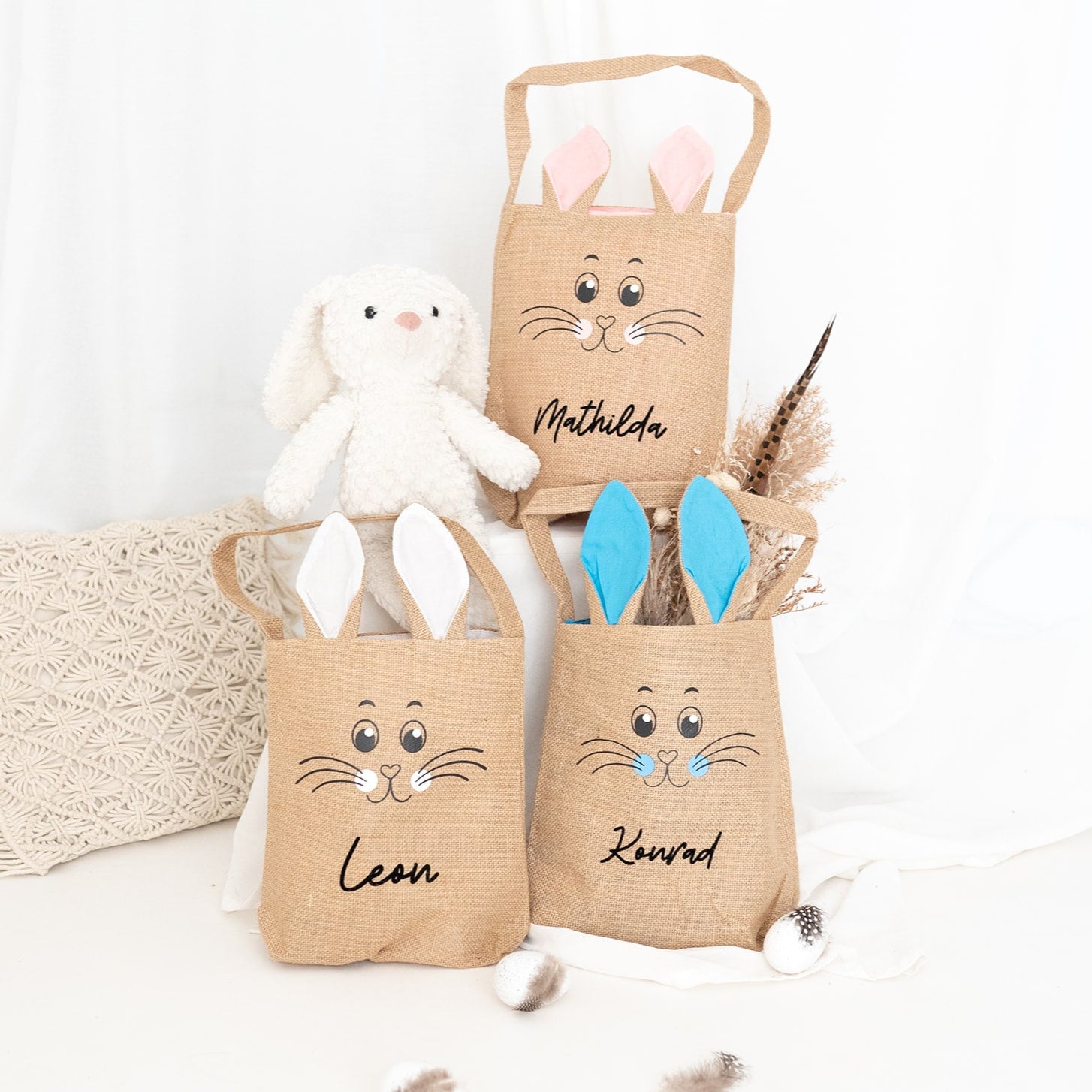 Ostertasche Jute mit Hasenohren personalisiert