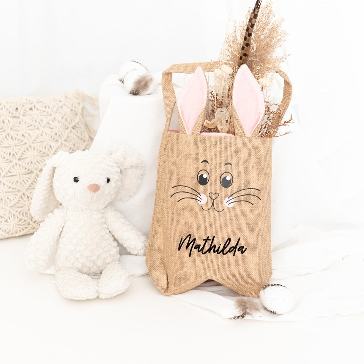 Ostertasche Jute mit Hasenohren personalisiert