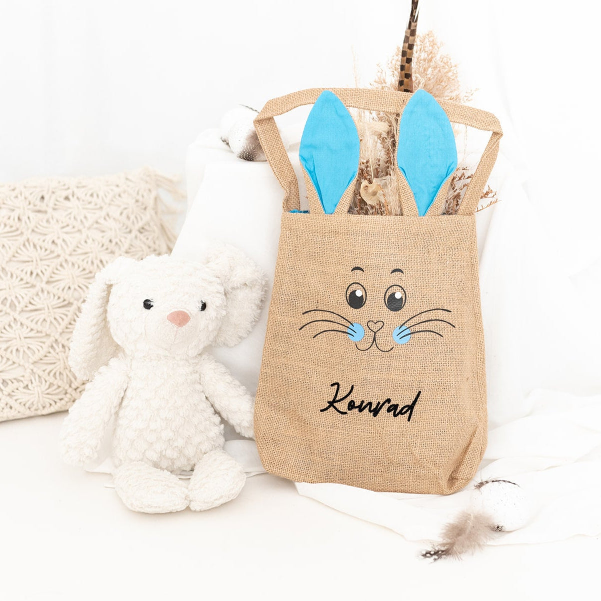 Ostertasche Jute mit Hasenohren personalisiert