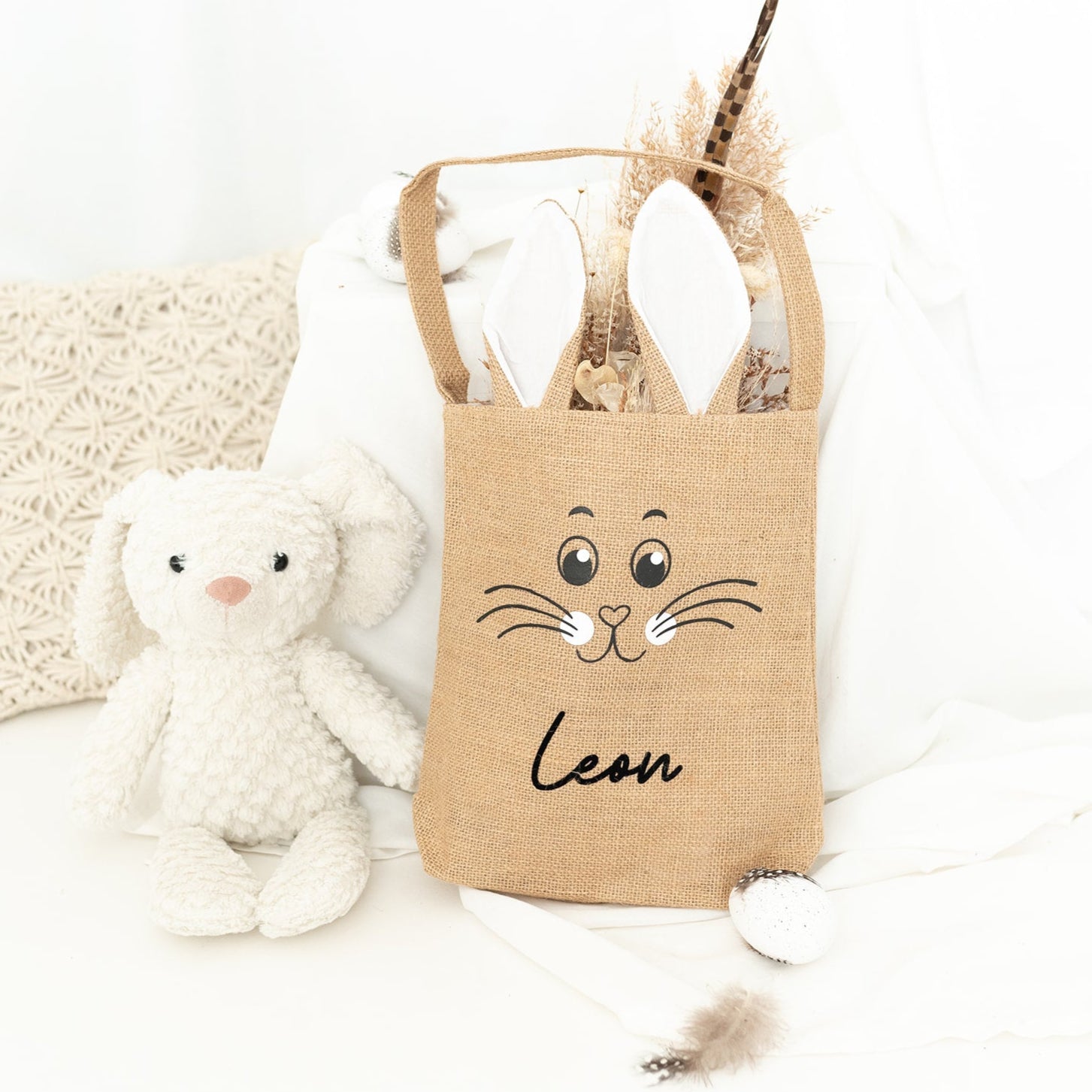 Ostertasche Jute mit Hasenohren personalisiert