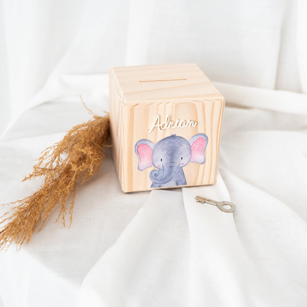 Spardose Holz personalisiert - Tier Aquarell