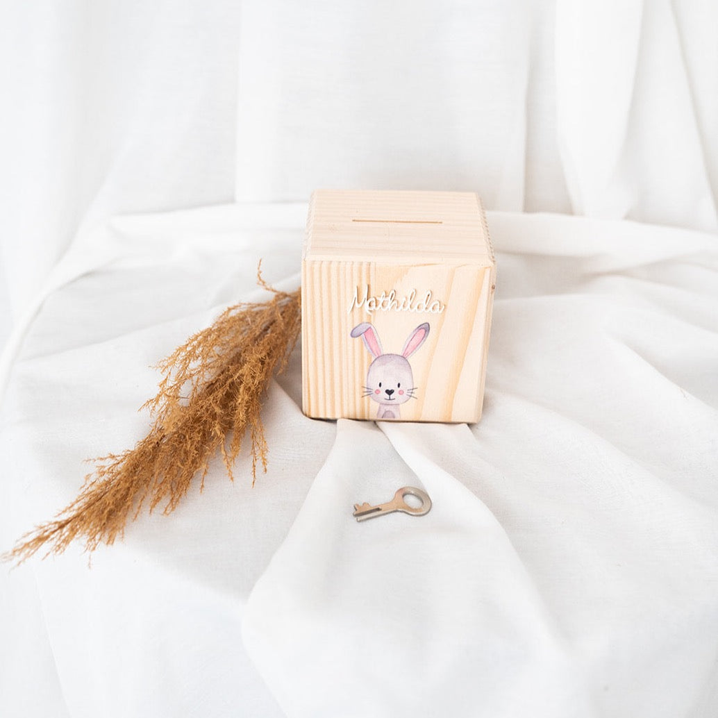 Spardose Holz personalisiert - Tier Aquarell