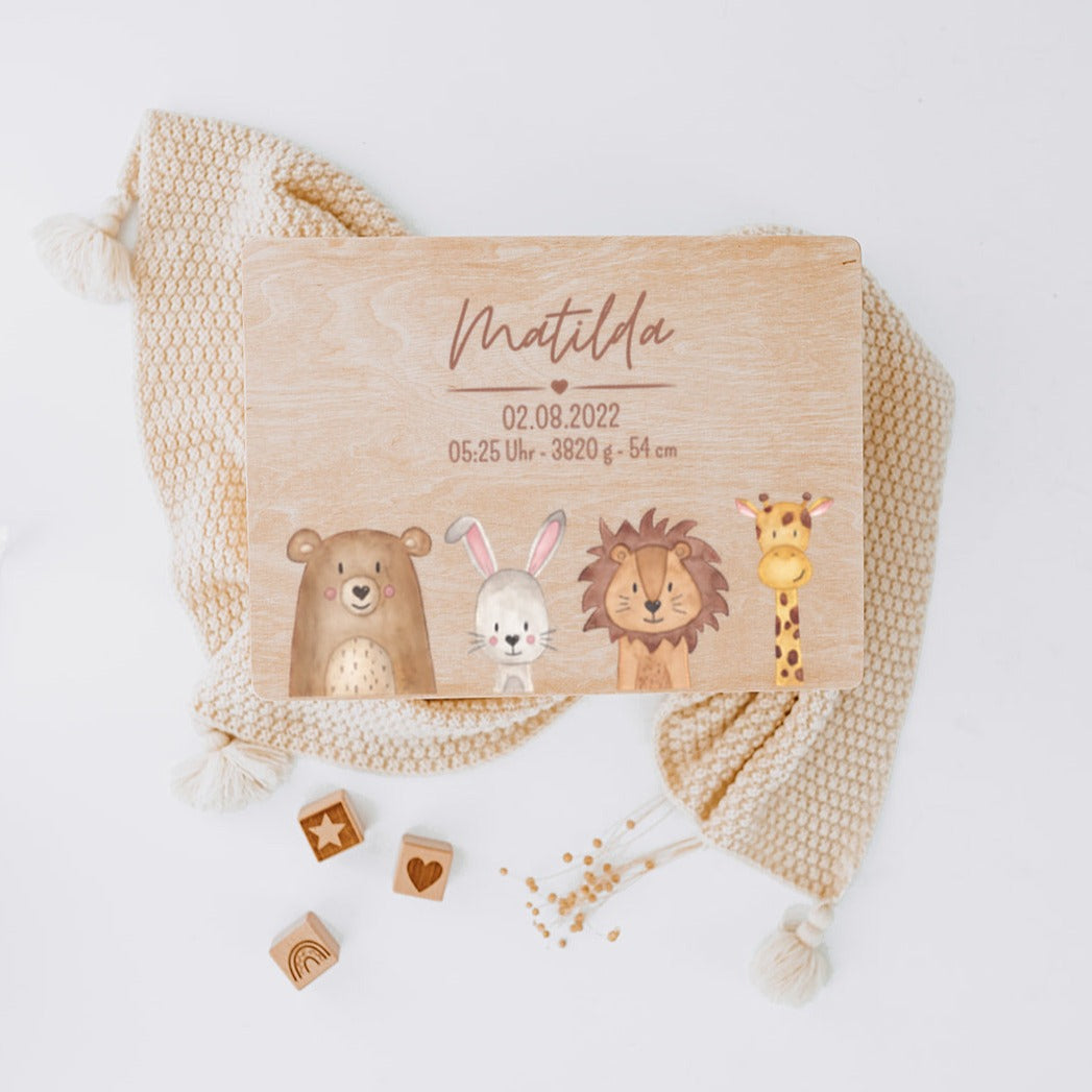 Erinnerungsbox Baby personalisiert - Tiere unten Aquarell