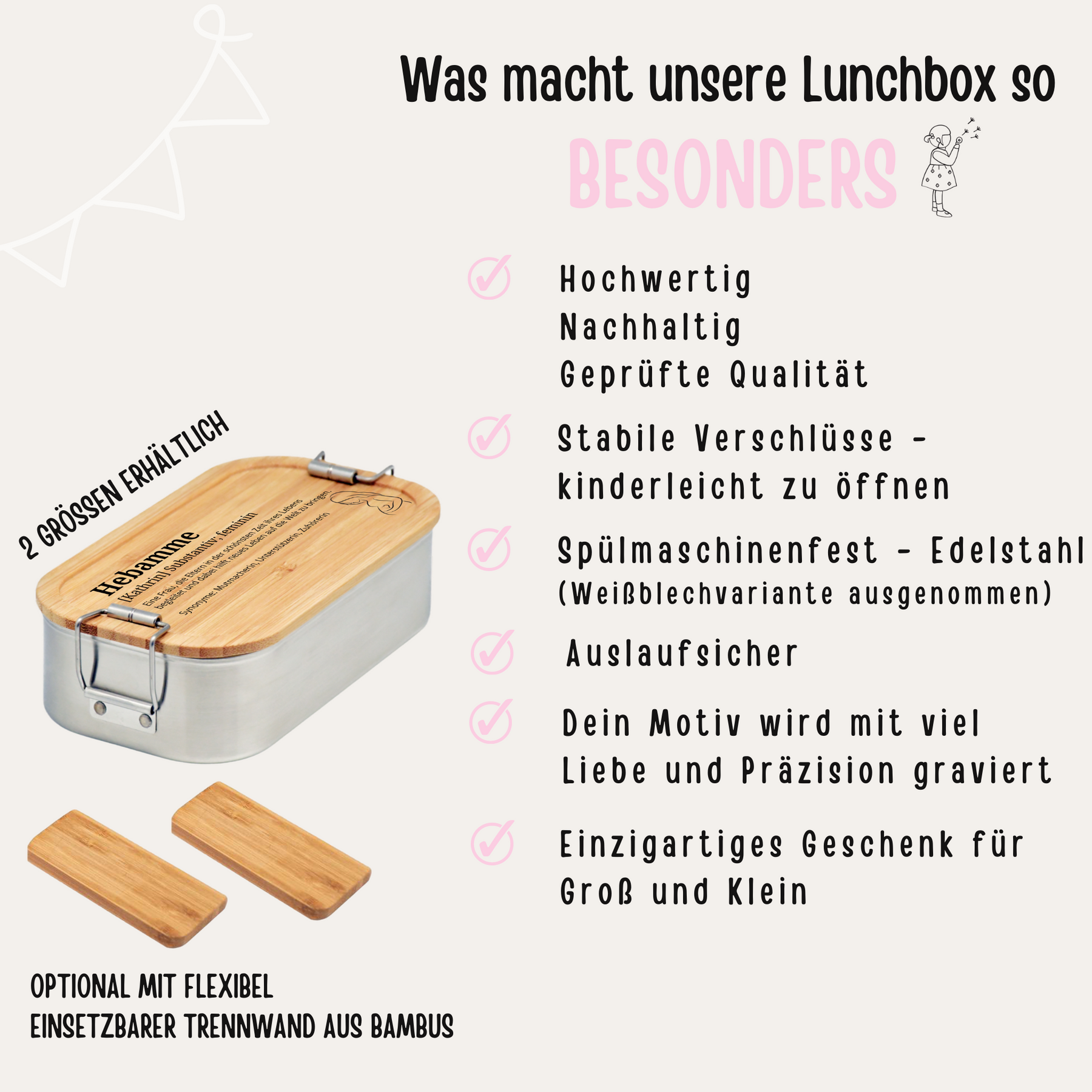 Brotdose Edelstahl personalisiert - Hebamme Definition Gravur
