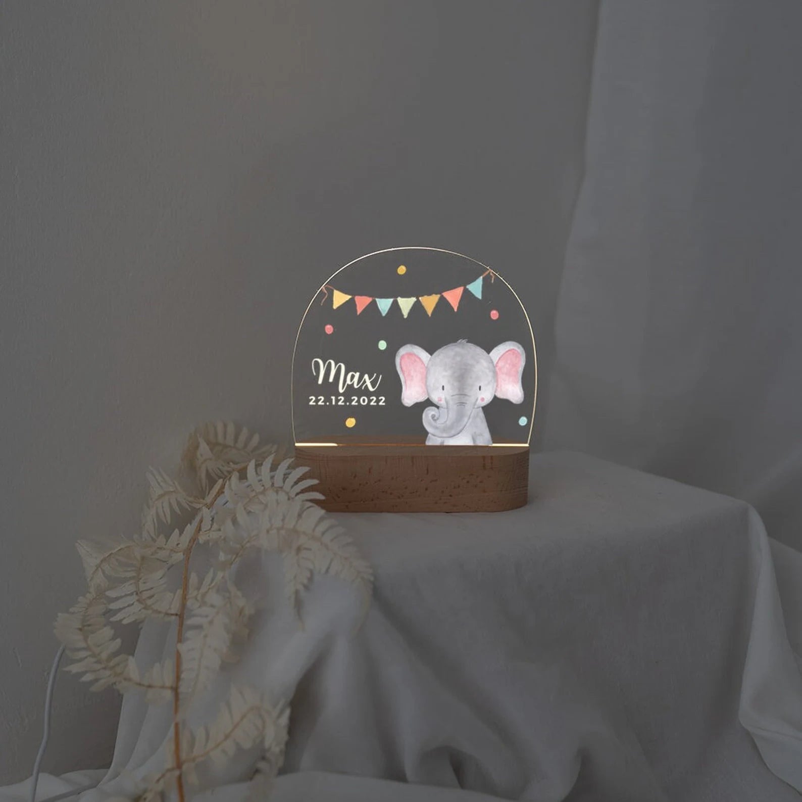 LED Nachtlicht Kinder personalisiert - Tier Girlande Aquarell