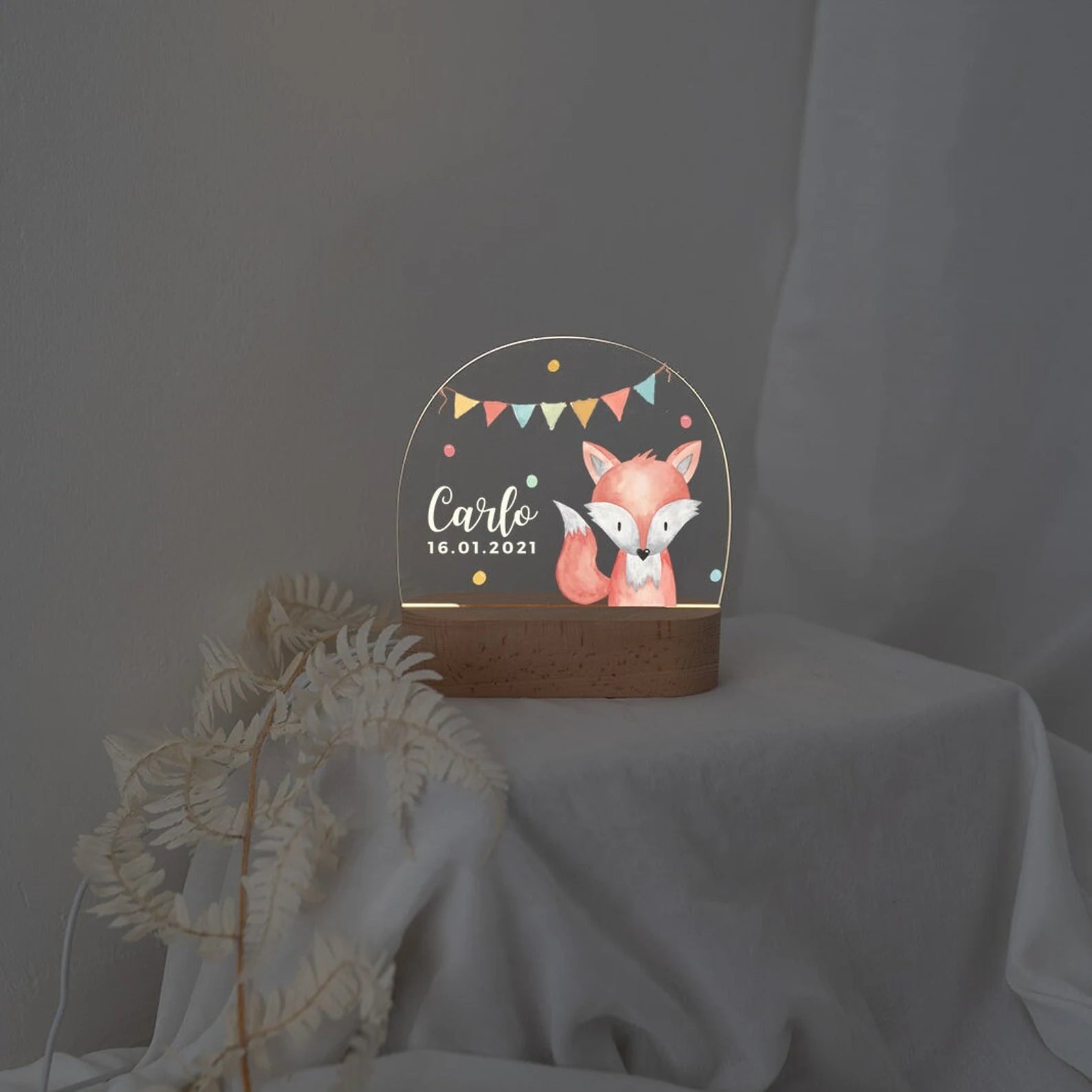 LED Nachtlicht Kinder personalisiert - Tier Girlande Aquarell