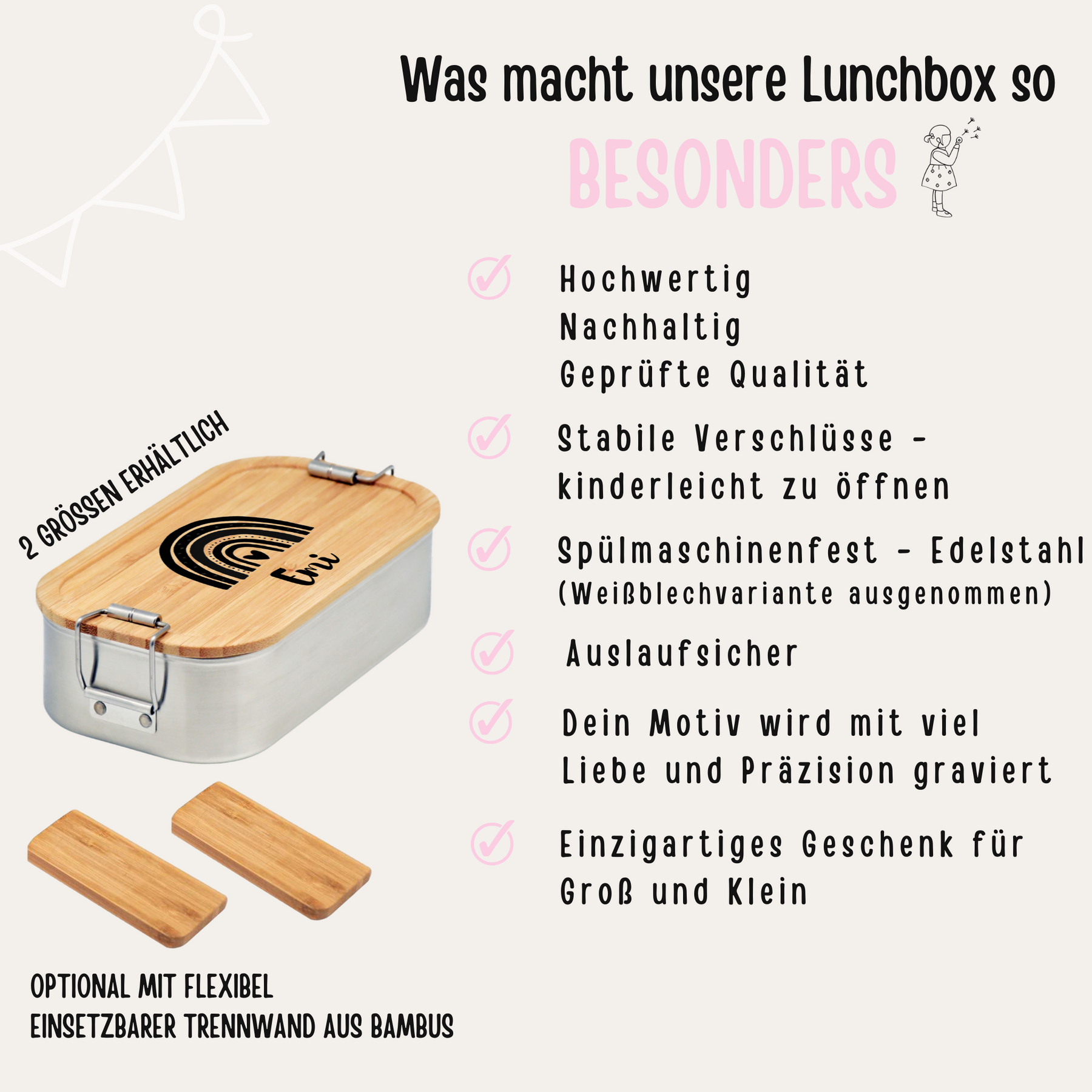 Brotdose Edelstahl personalisiert - Regenbogen Gravur