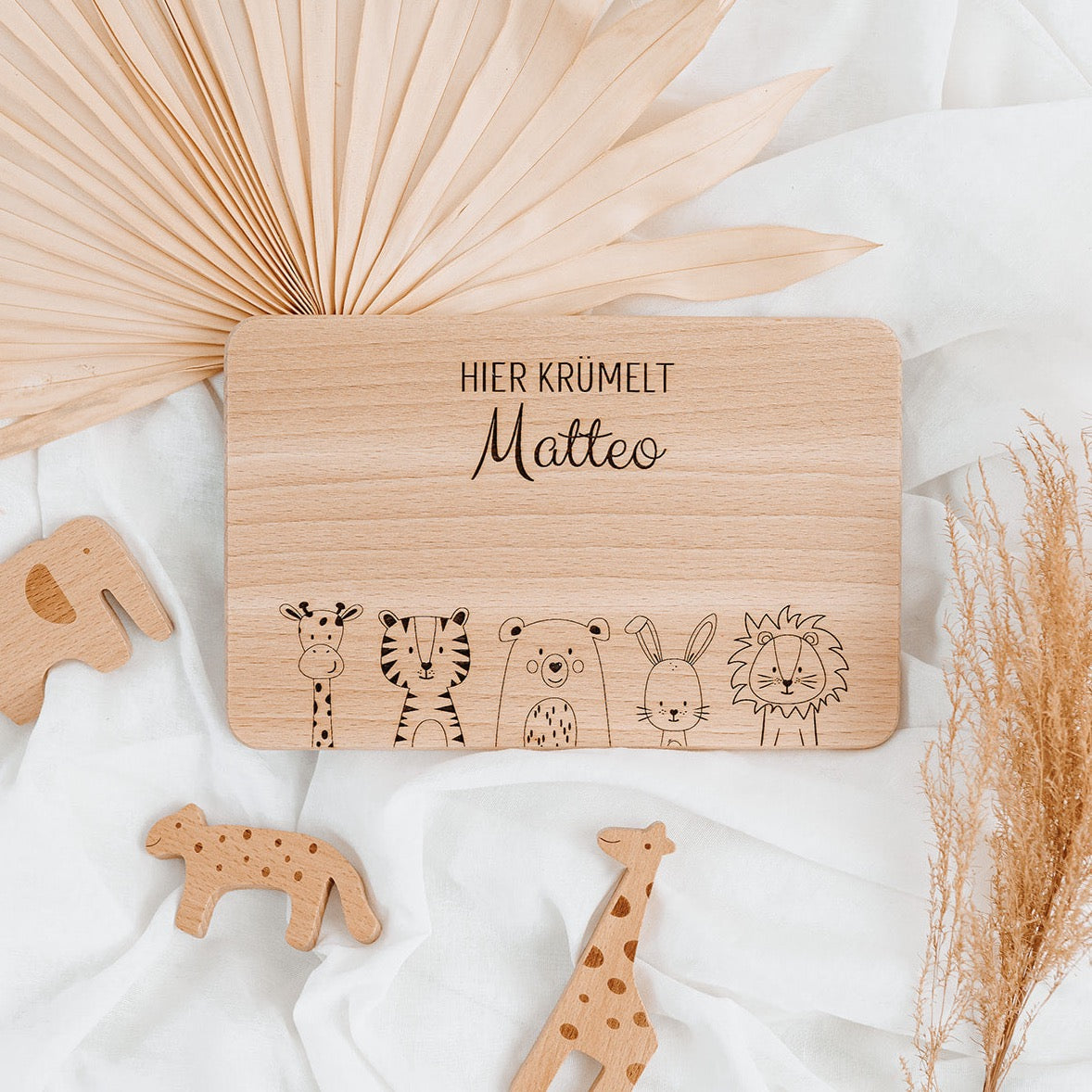 Frühstücksbrettchen personalisiert - Tiere unten Gravur