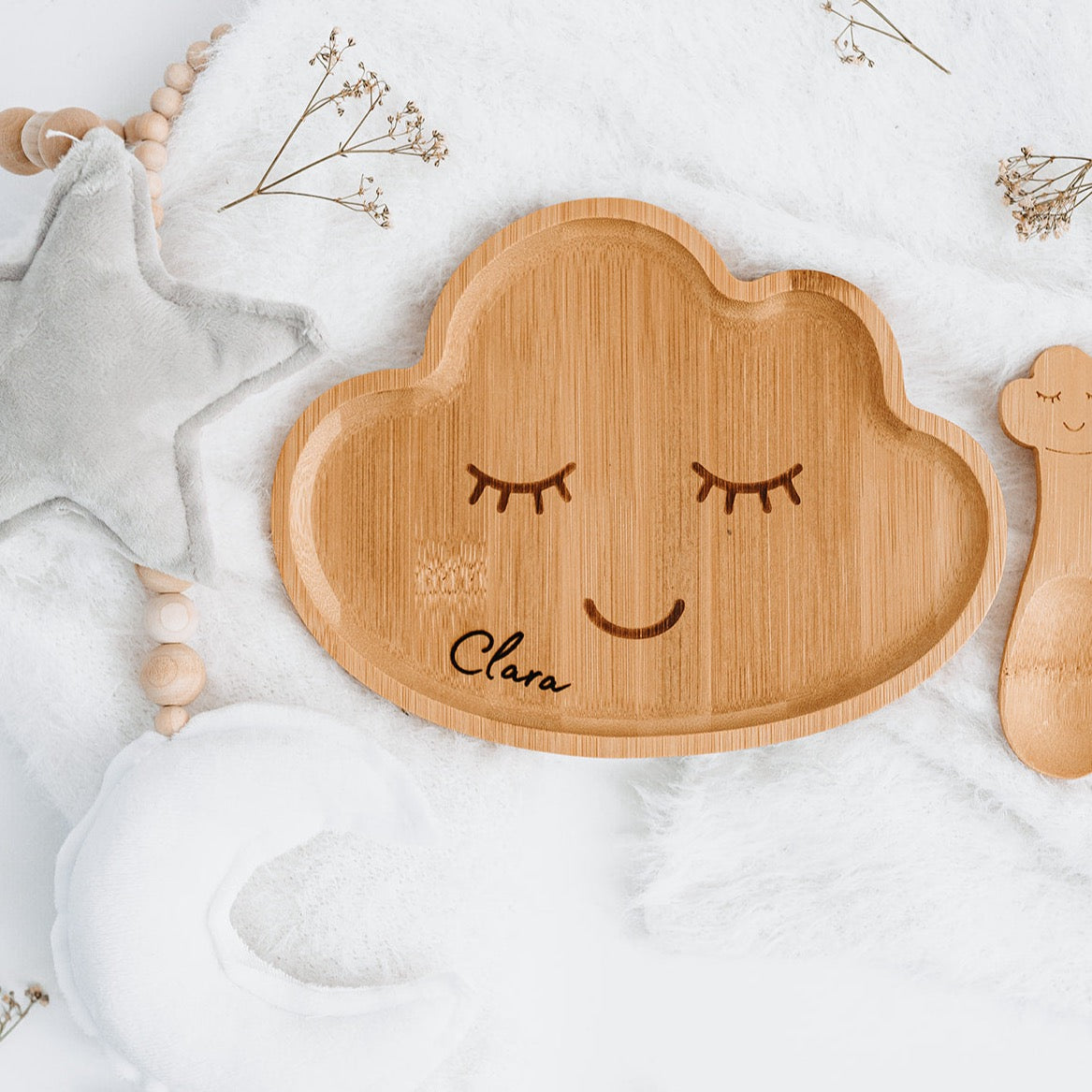 Kinderteller mit Kinderlöffel personalisiert - Wolke