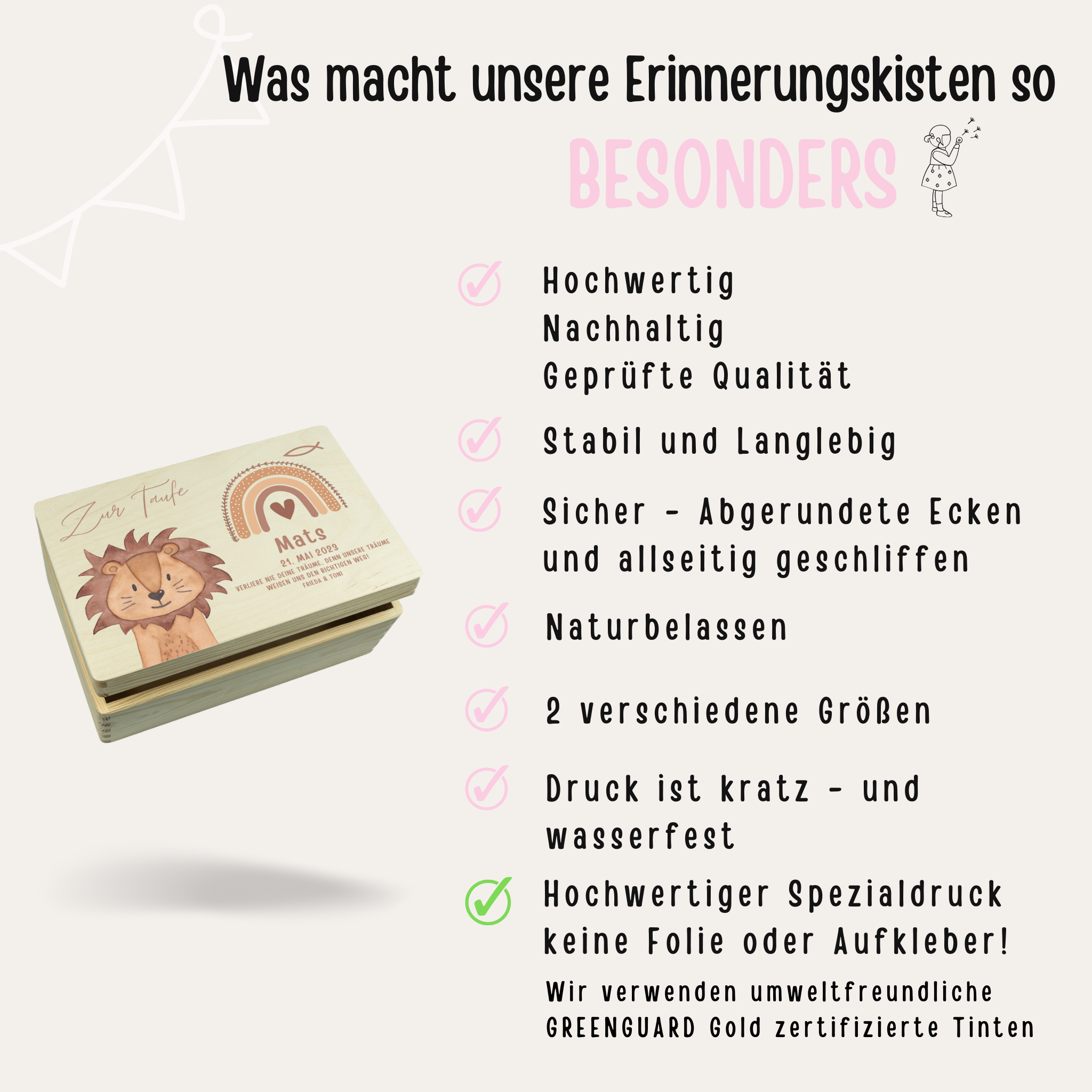Erinnerungsbox Baby personalisiert - Taufe Tier Aquarell