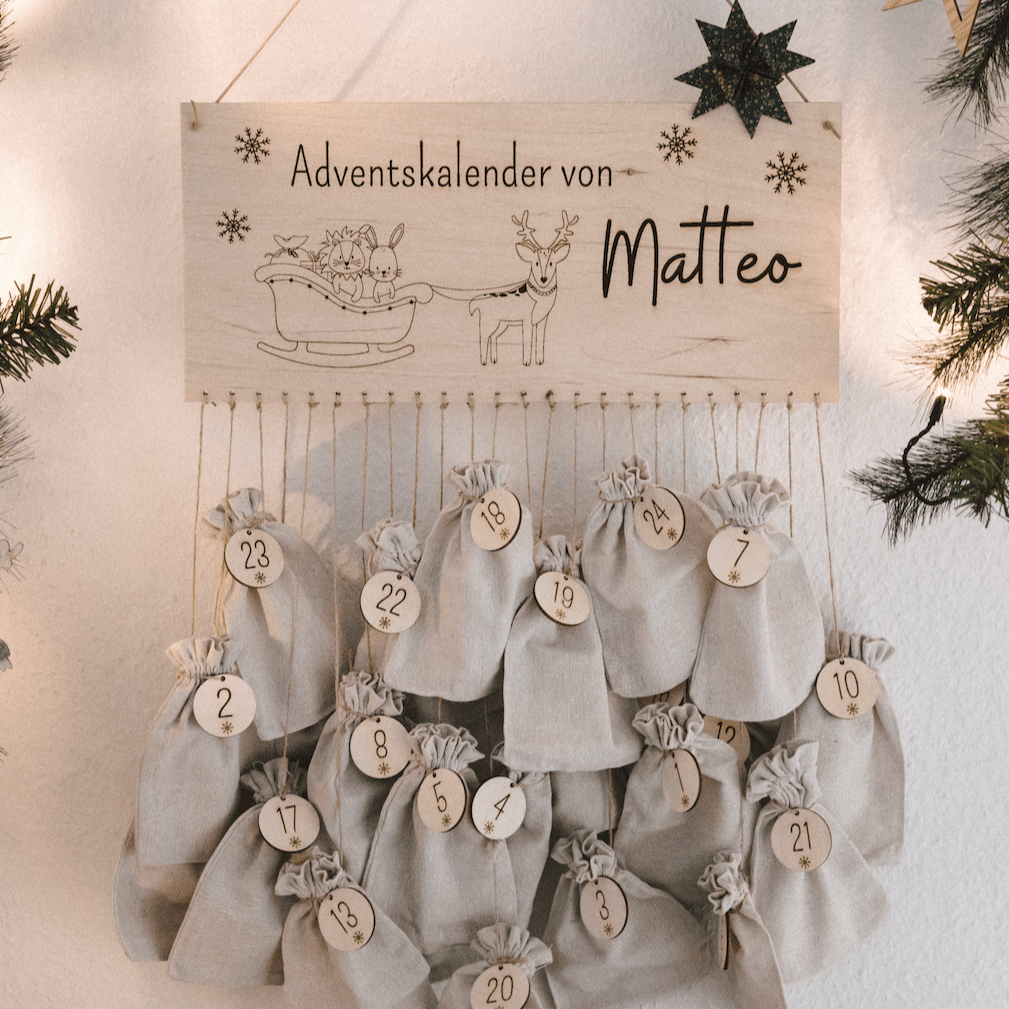 Adventskalender personalisiert - "Weihnachtsschlitten" Gravur - wunderwunsch