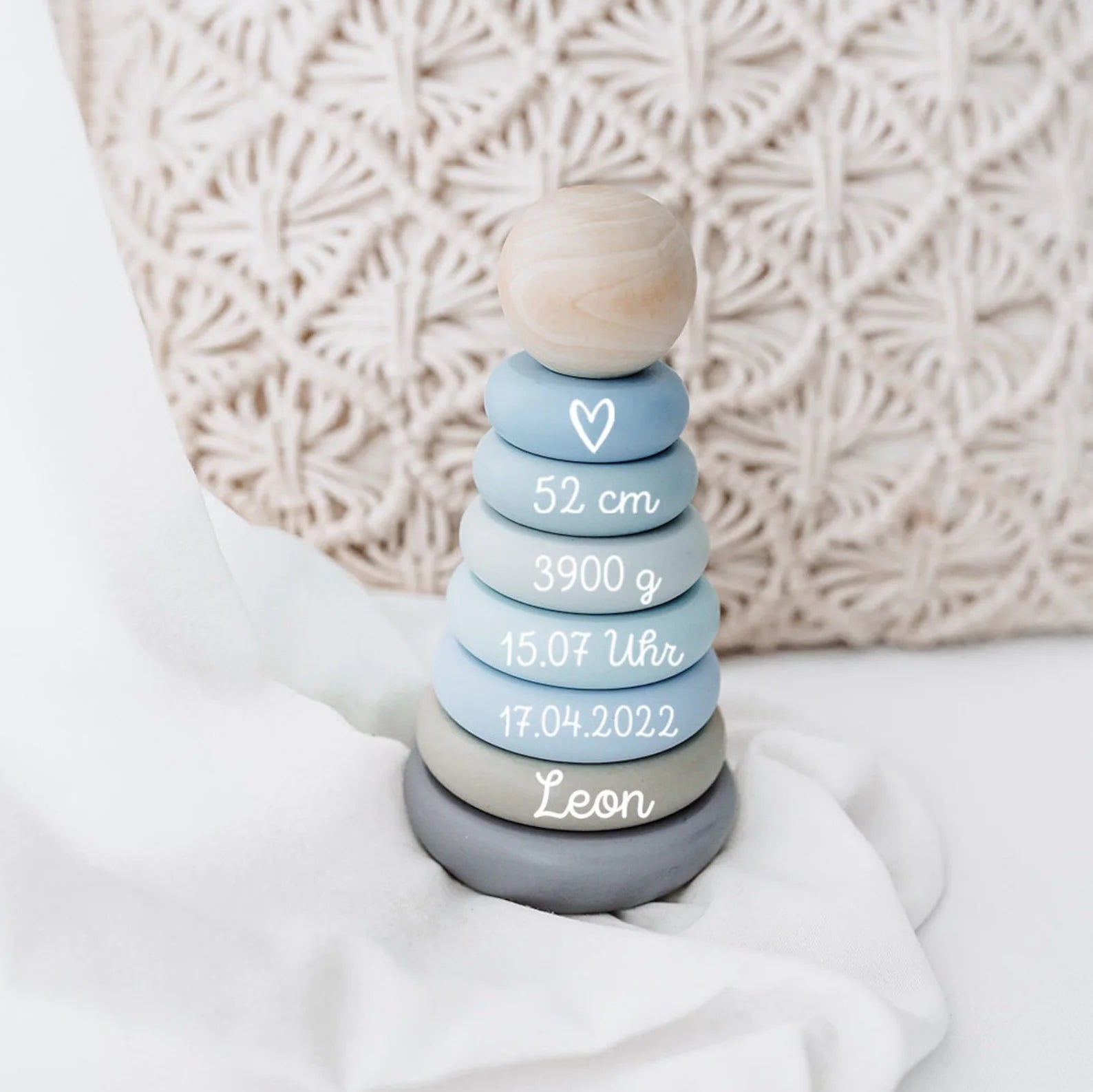 BIECO Stapelturm Holz personalisiert - rosa und blau - wunderwunsch