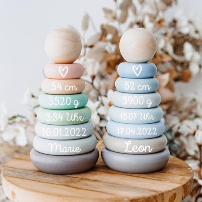BIECO Stapelturm Holz personalisiert - rosa und blau - wunderwunsch