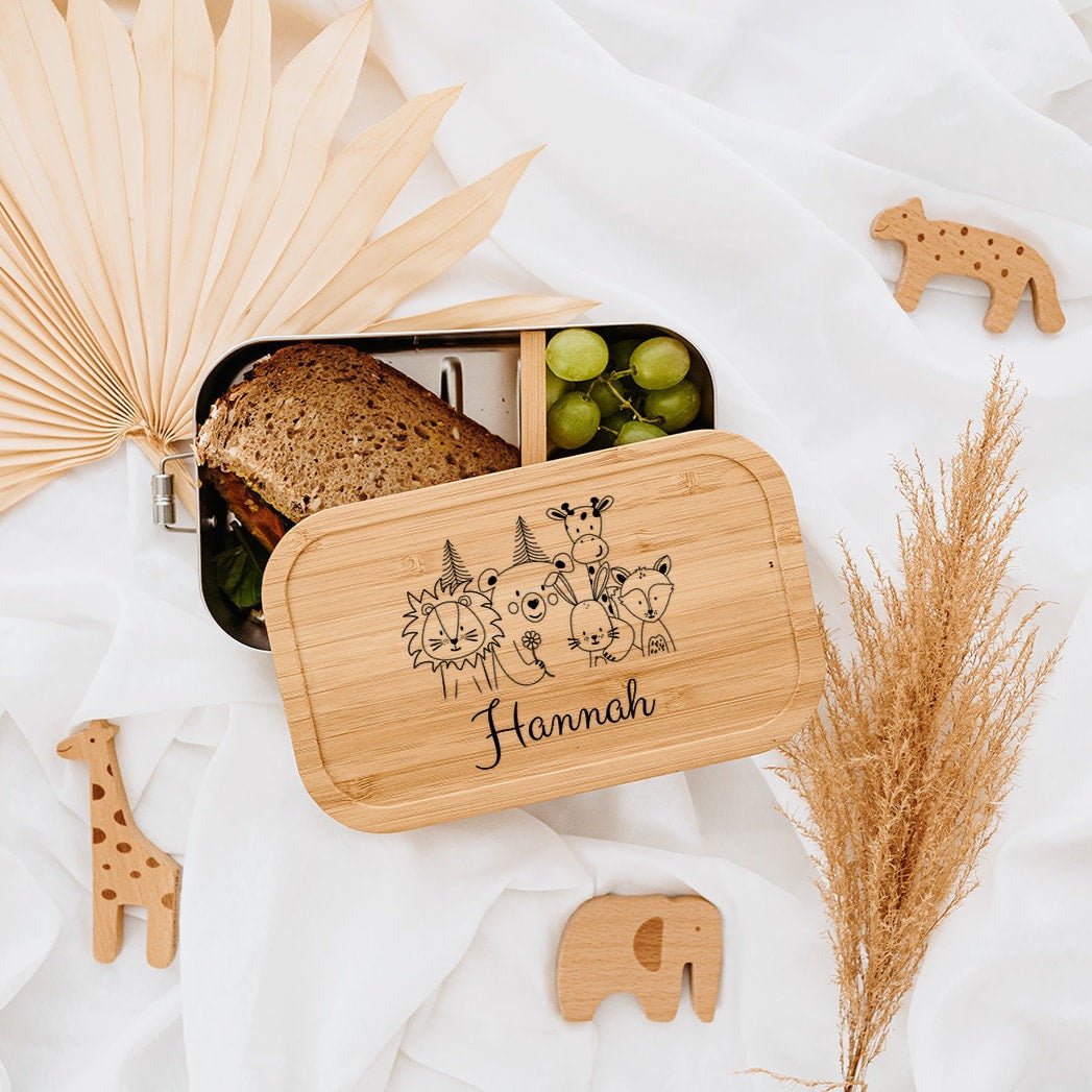 Brotdose Edelstahl personalisiert - Tierfamilie Blume Gravur - wunderwunsch
