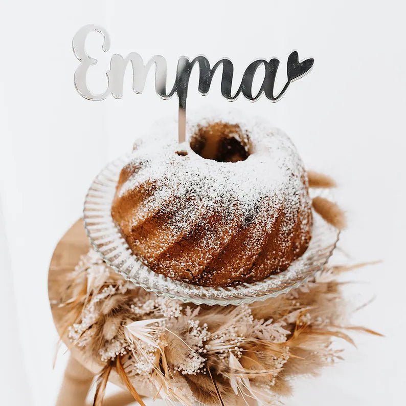 Caketopper aus Holz und Acryl - Name mit Herz - wunderwunsch