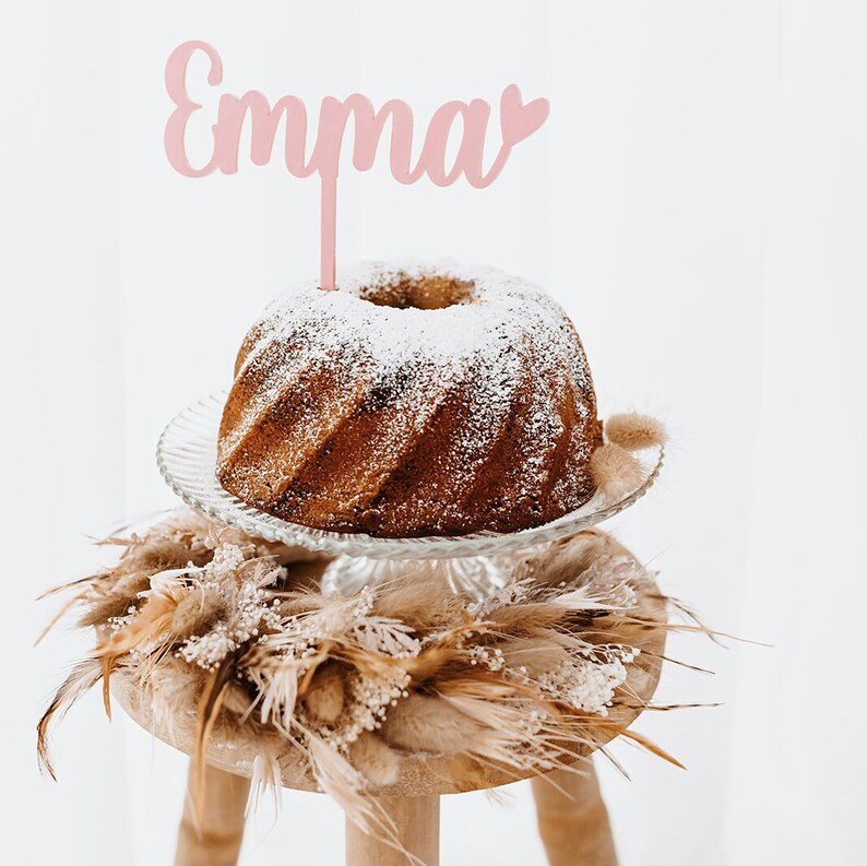 Caketopper aus Holz und Acryl - Name mit Herz - wunderwunsch