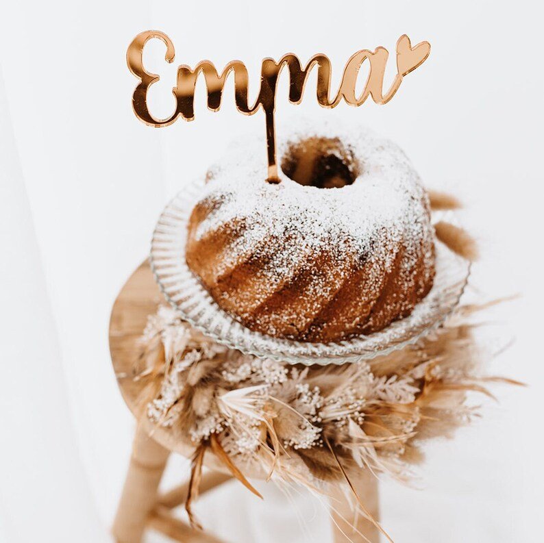 Caketopper aus Holz und Acryl - Name mit Herz - wunderwunsch