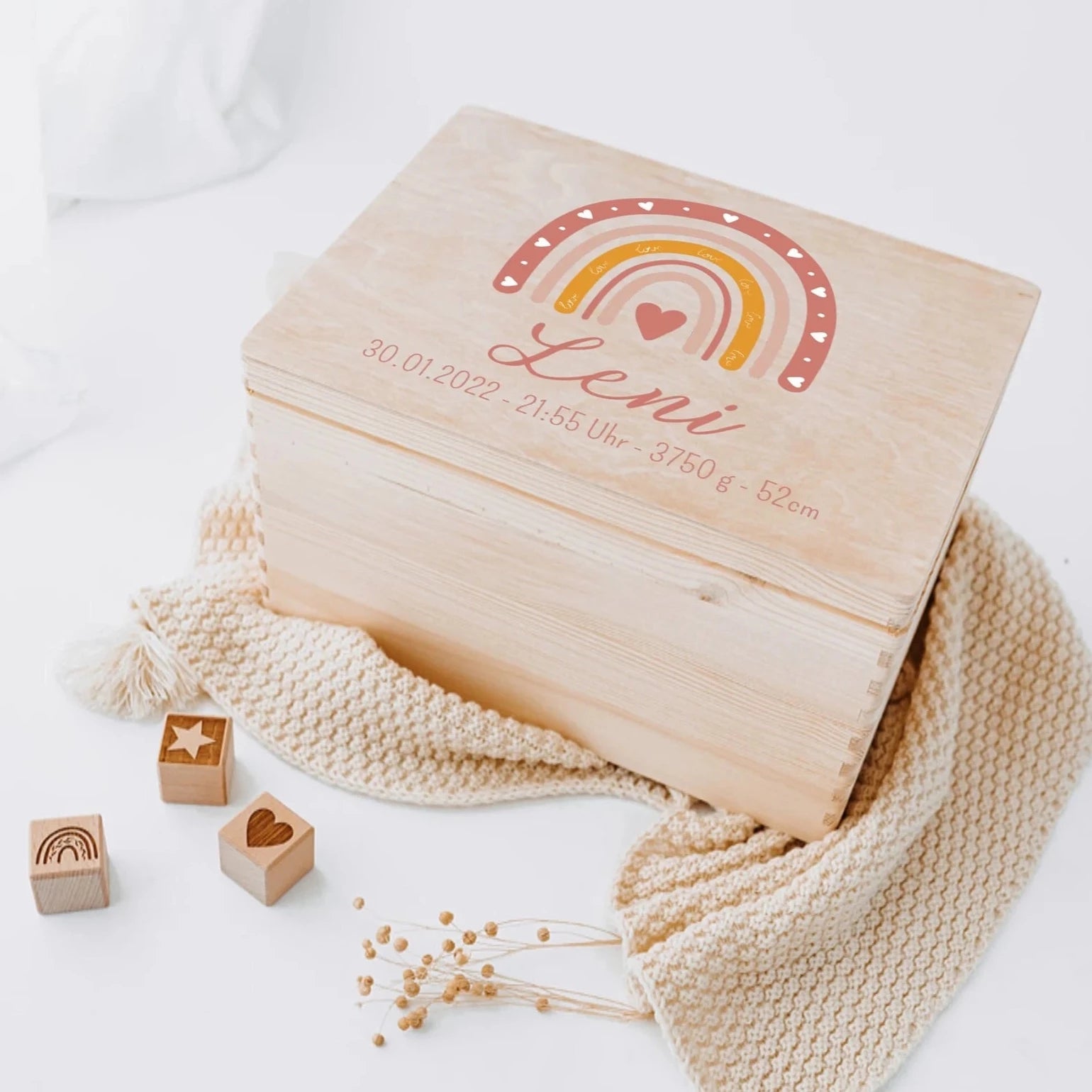 Erinnerungsbox Baby personalisiert - Regenbogen rosa Aquarell