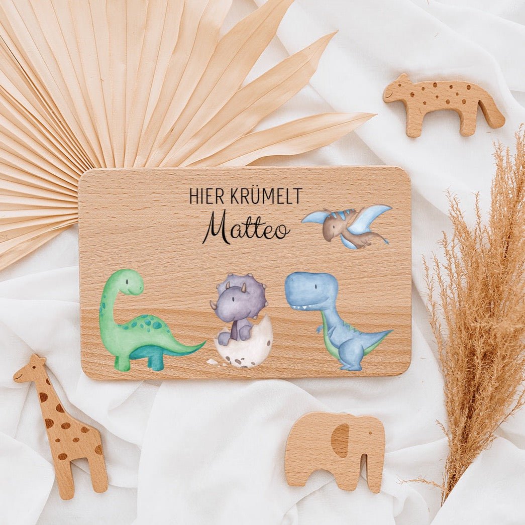 Frühstücksbrettchen personalisiert - Dinosaurier Aquarell - wunderwunsch