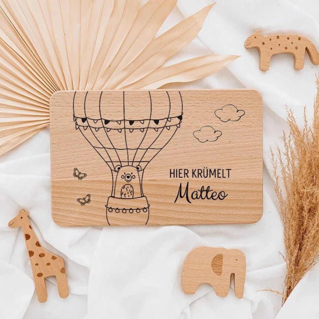 Frühstücksbrettchen personalisiert - Tier Ballon Gravur - wunderwunsch