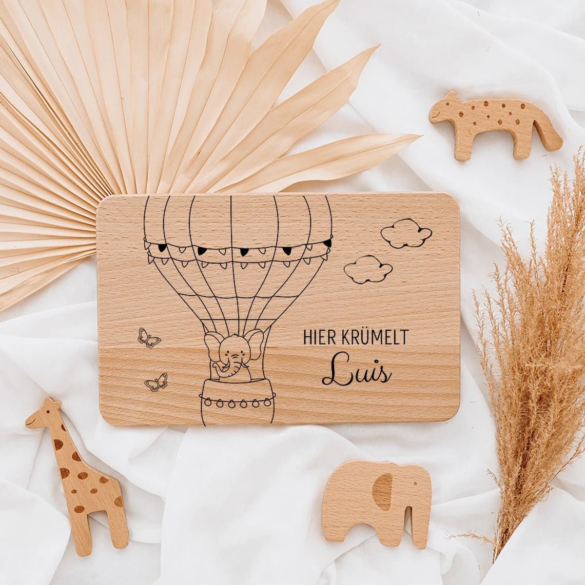Frühstücksbrettchen personalisiert - Tier Ballon Gravur - wunderwunsch