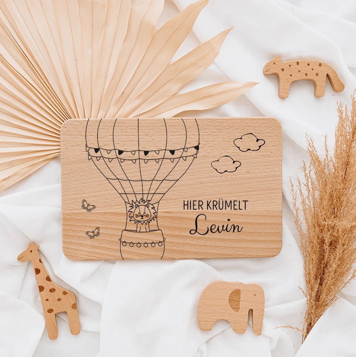 Frühstücksbrettchen personalisiert - Tier Ballon Gravur - wunderwunsch