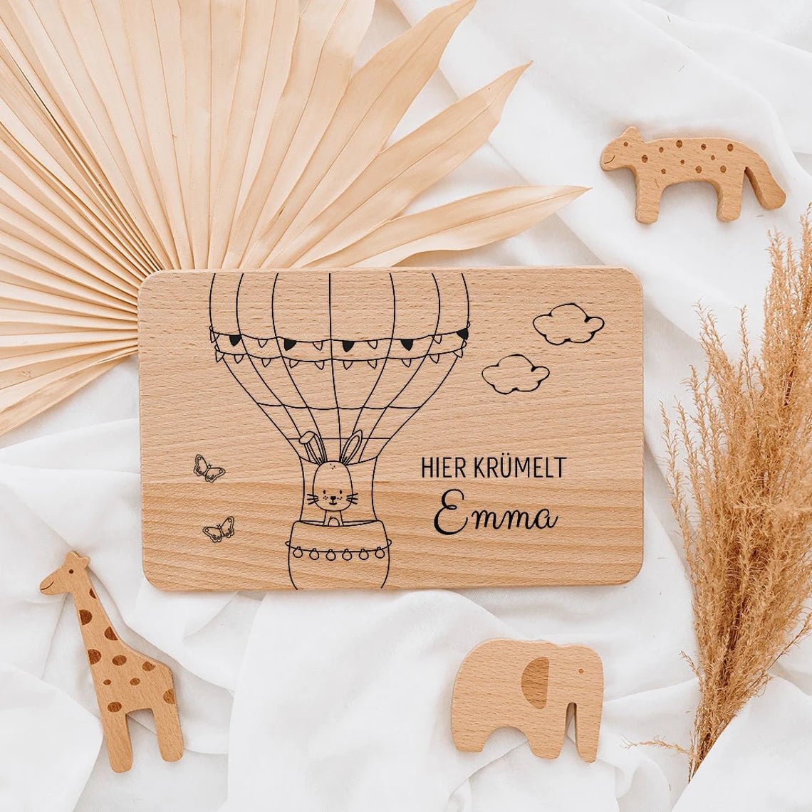 Frühstücksbrettchen personalisiert - Tier Ballon Gravur - wunderwunsch