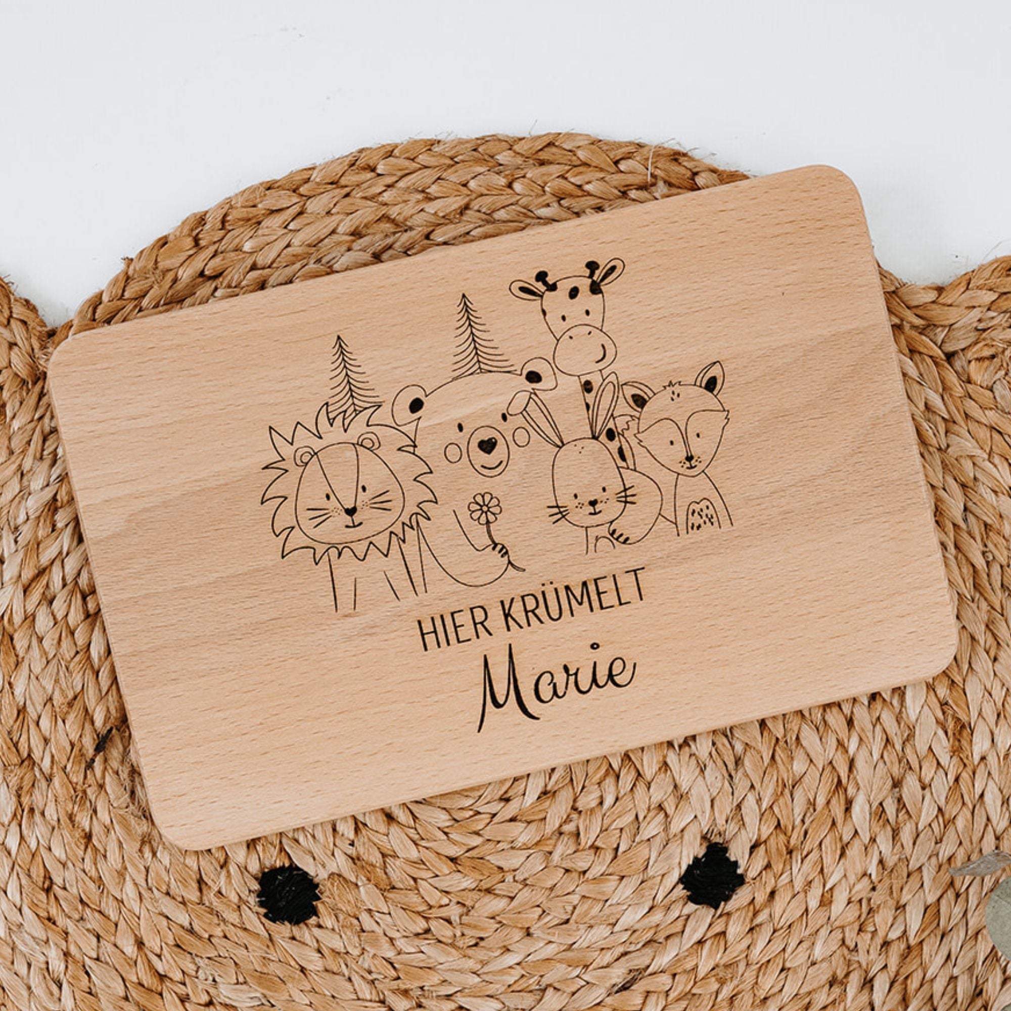 Frühstücksbrettchen personalisiert - Tierfamilie Blume Gravur - wunderwunsch