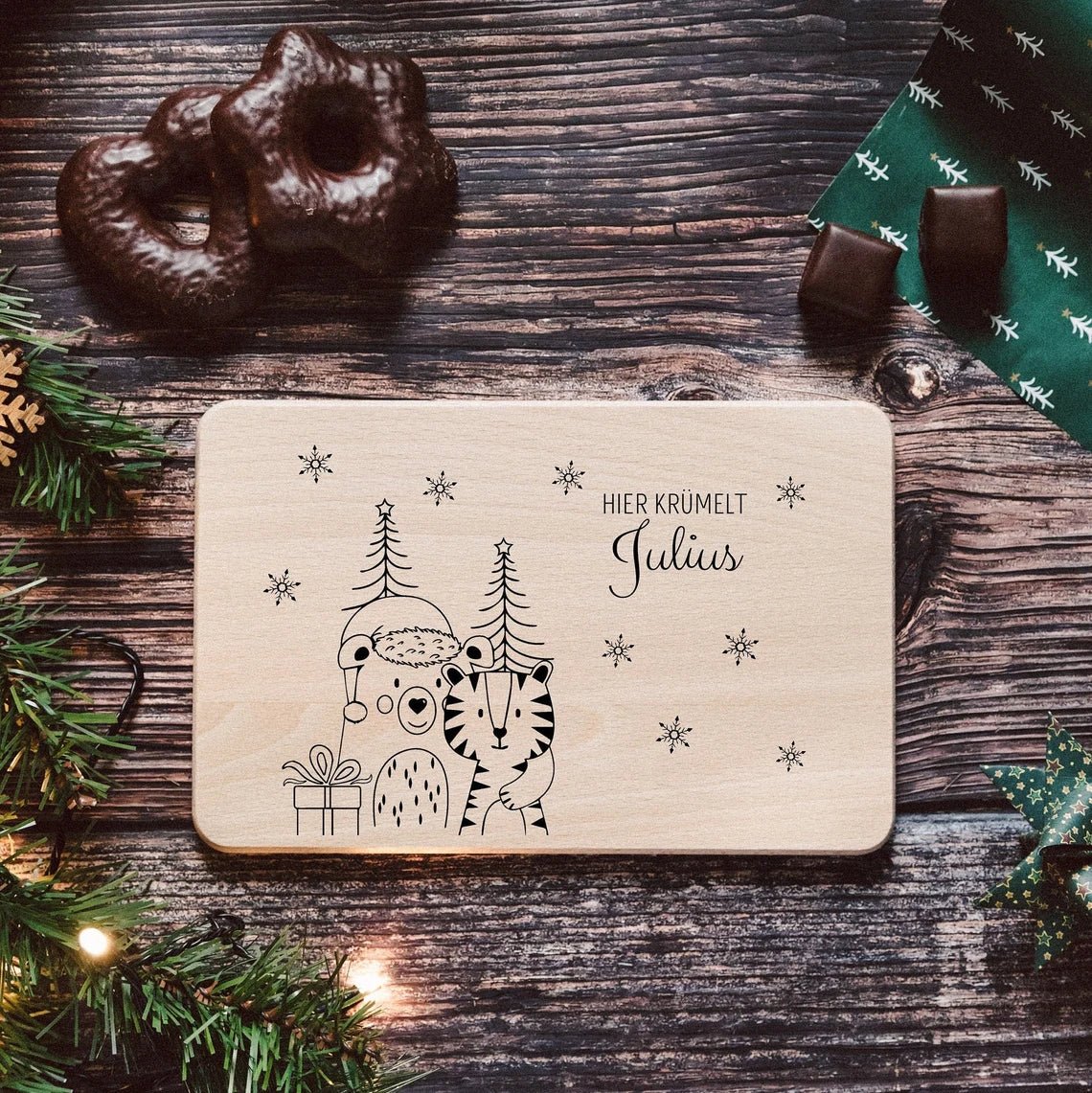 Frühstücksbrettchen Weihnachten "Umarmung" mit Namen - wunderwunsch