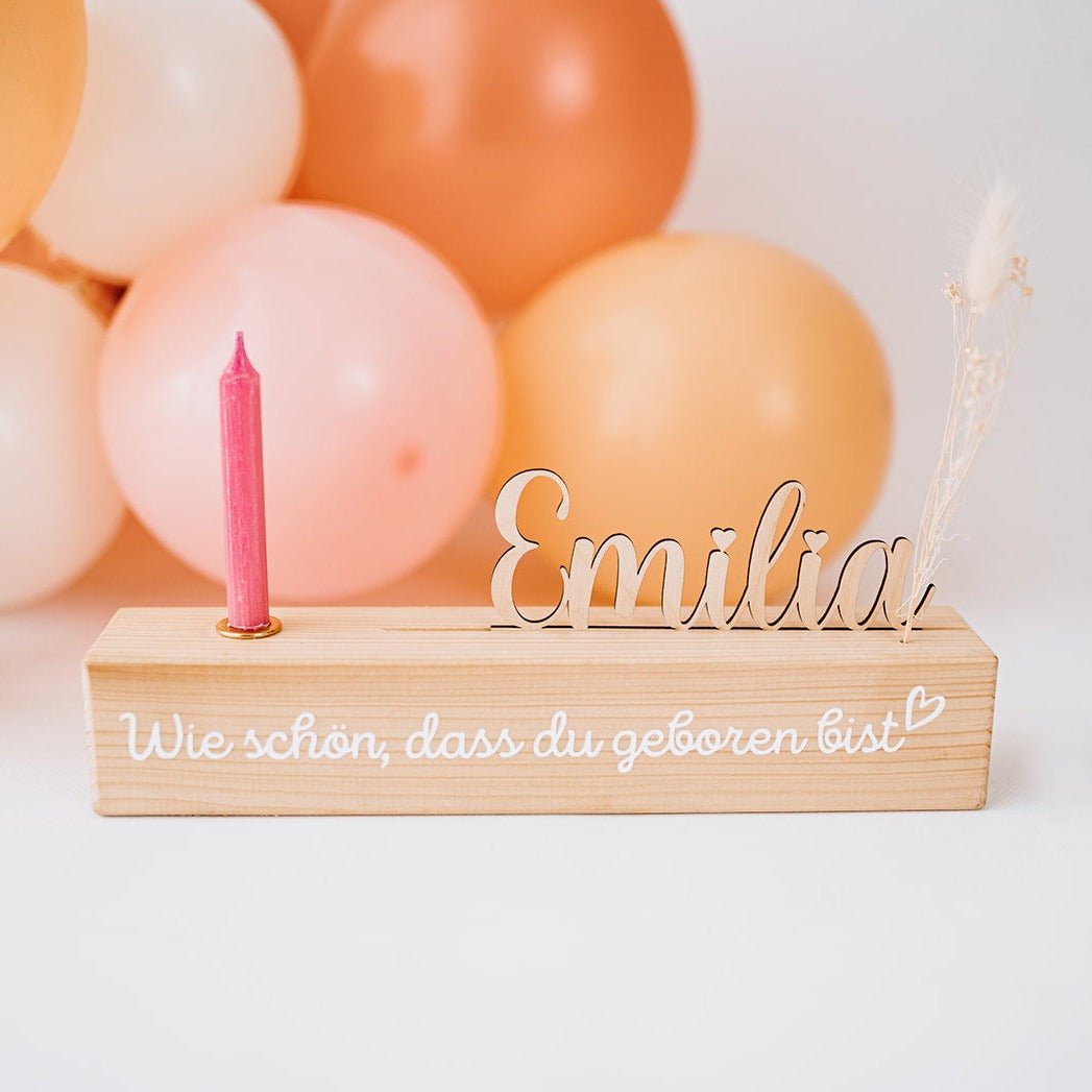 Geburtstagskerzenhalter Holz personalisiert - Name - wunderwunsch