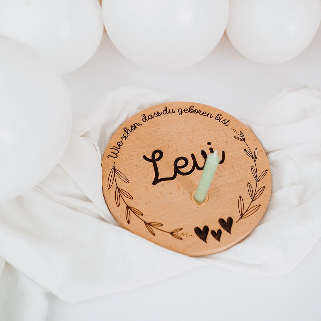 Geburtstagsteller Holz personalisiert - Name Gravur - wunderwunsch