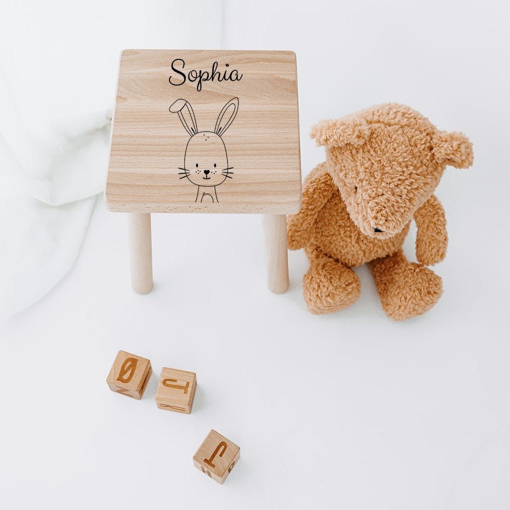 Holzhocker Kinder personalisiert - Tier Gravur - wunderwunsch