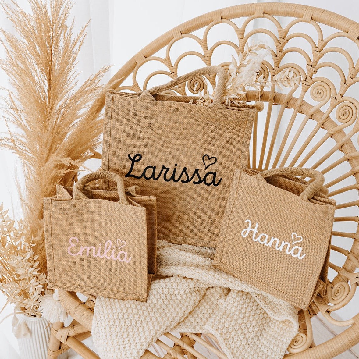 Jutetasche personalisiert - Herz - wunderwunsch