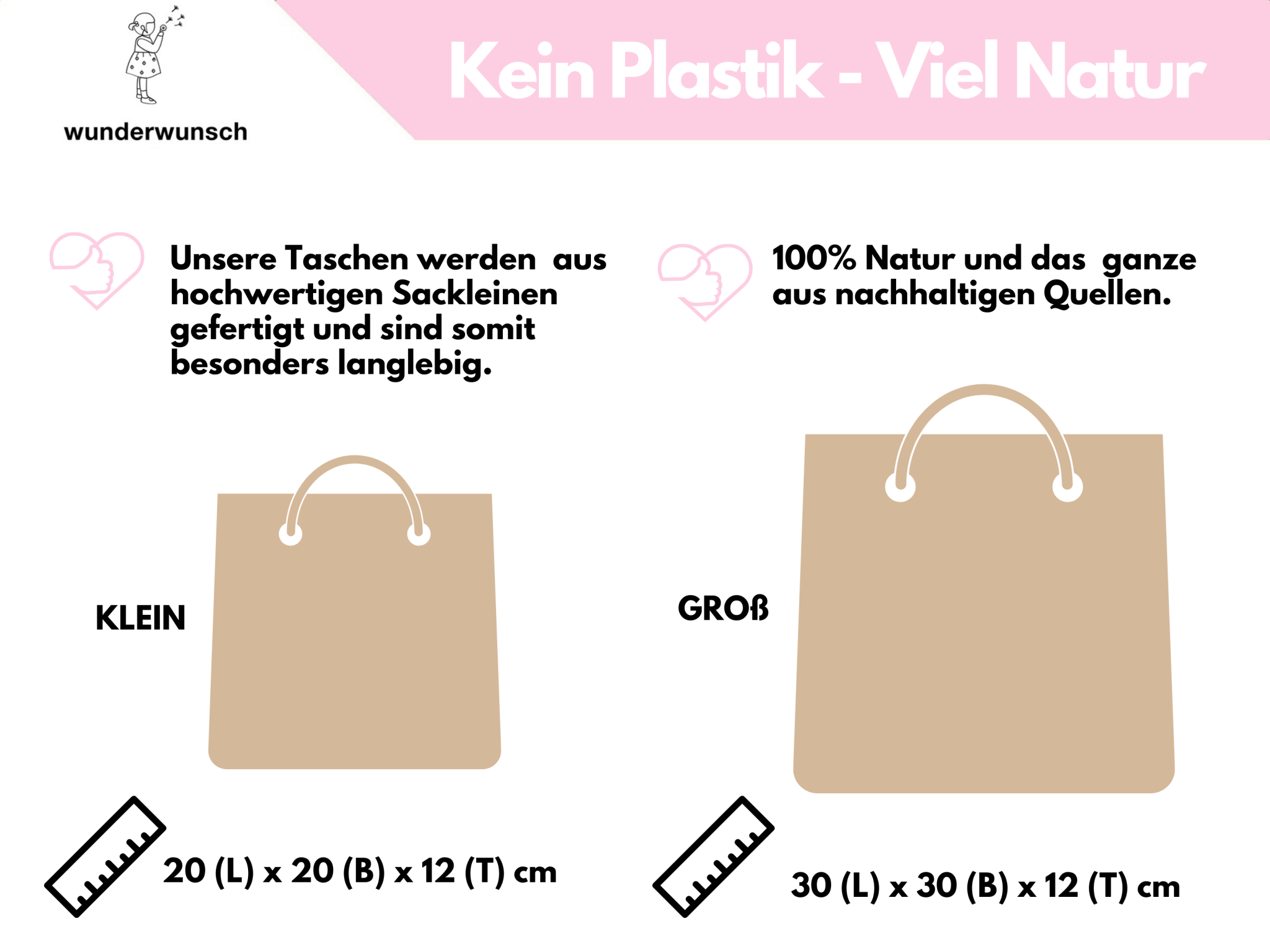 Jutetasche personalisiert - Herz - wunderwunsch