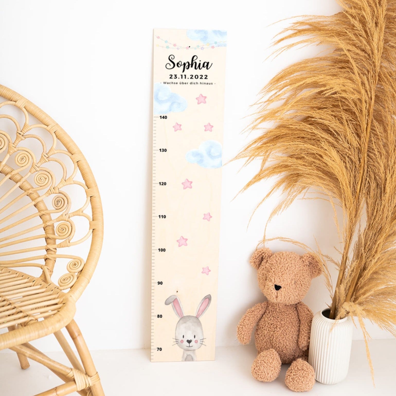 Kindermesslatte Holz personalisiert - Tier Aquarell - wunderwunsch