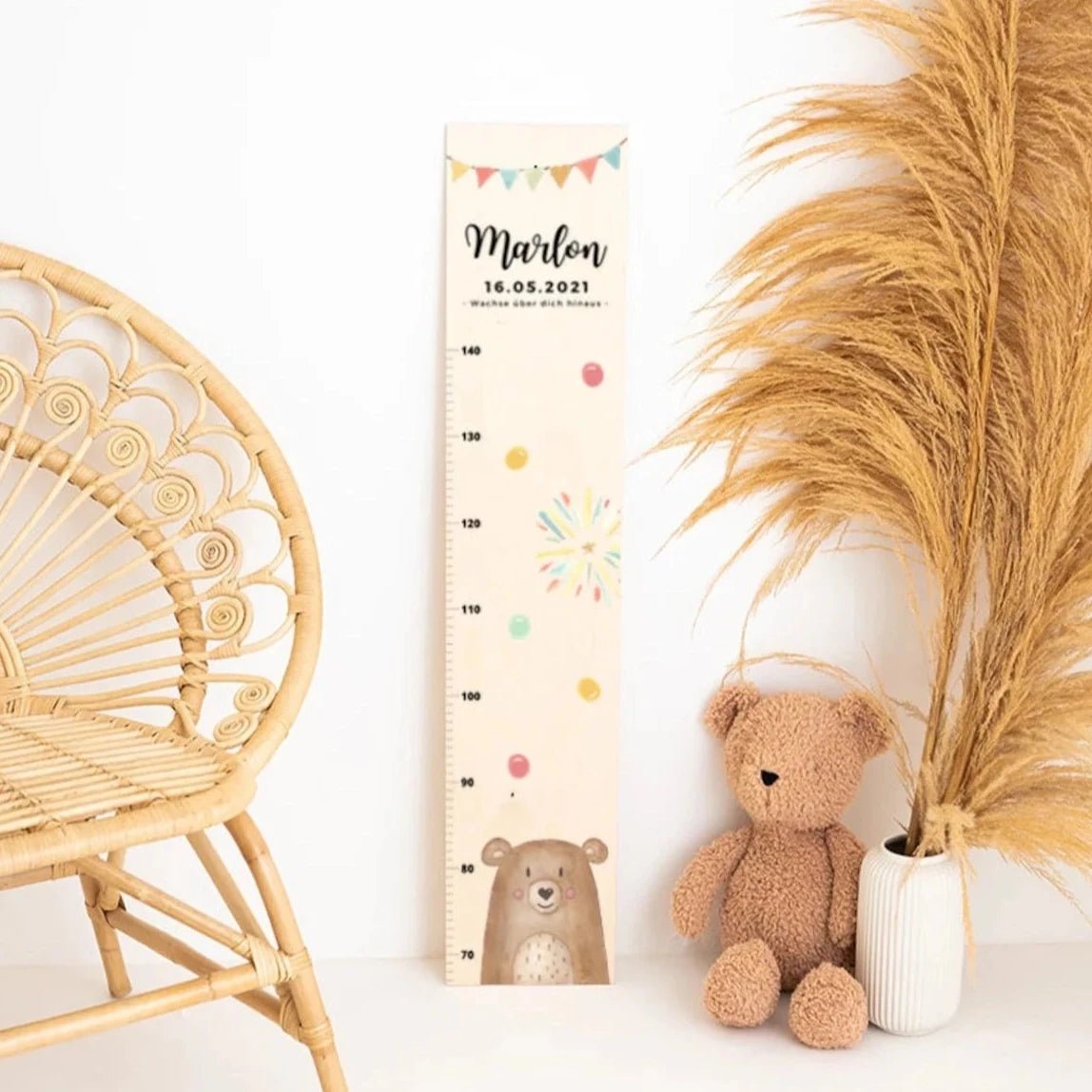 Kindermesslatte Holz personalisiert - Tier Aquarell - wunderwunsch