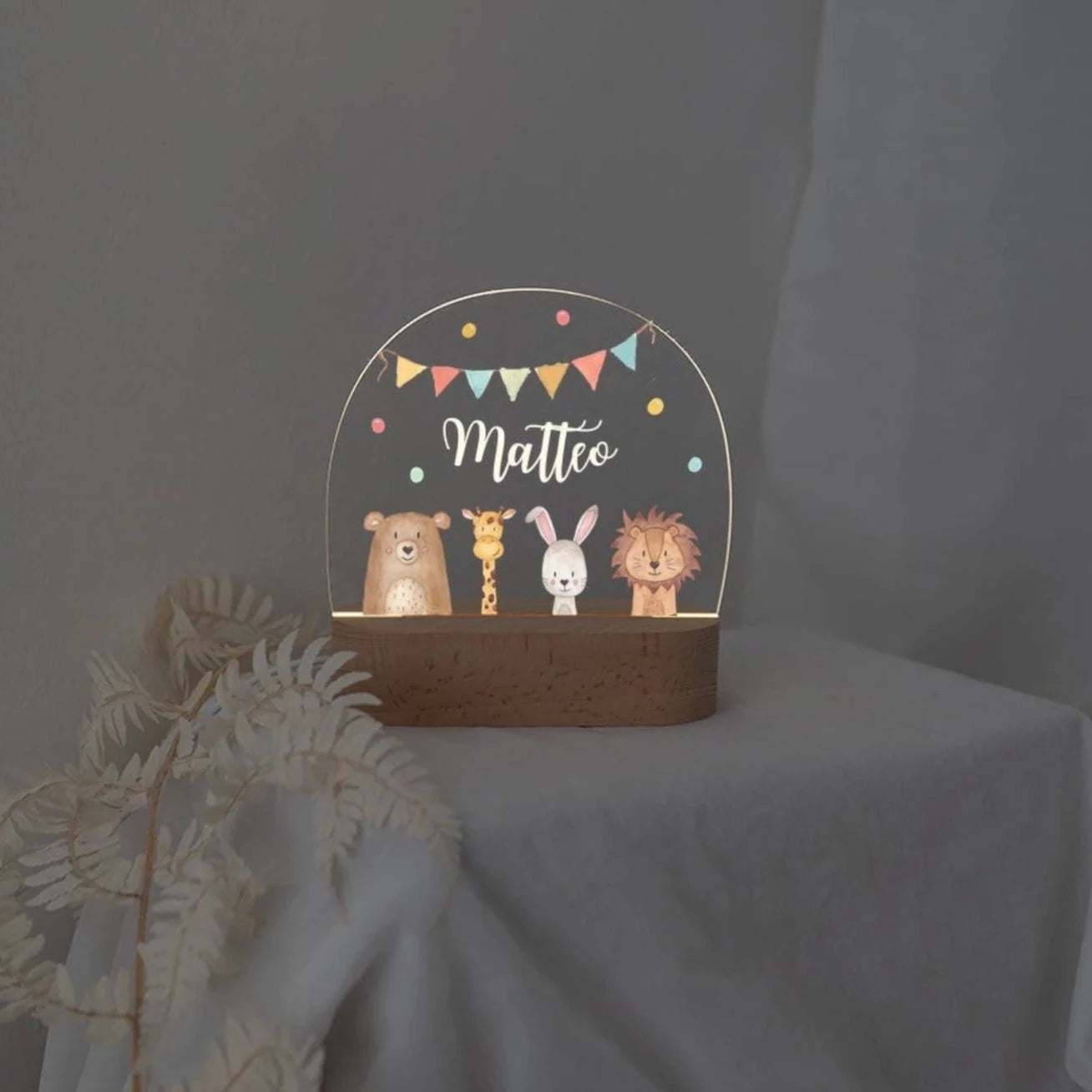 LED Nachtlicht Kinder personalisiert - Tiere unten Girlande Aquarell