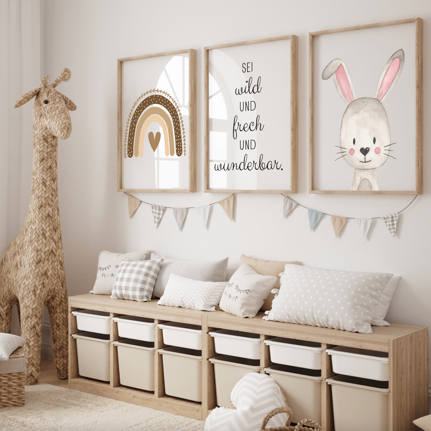 Poster 3er - Set - Tier, Spruch, Regenbogen Aquarell - wunderwunsch