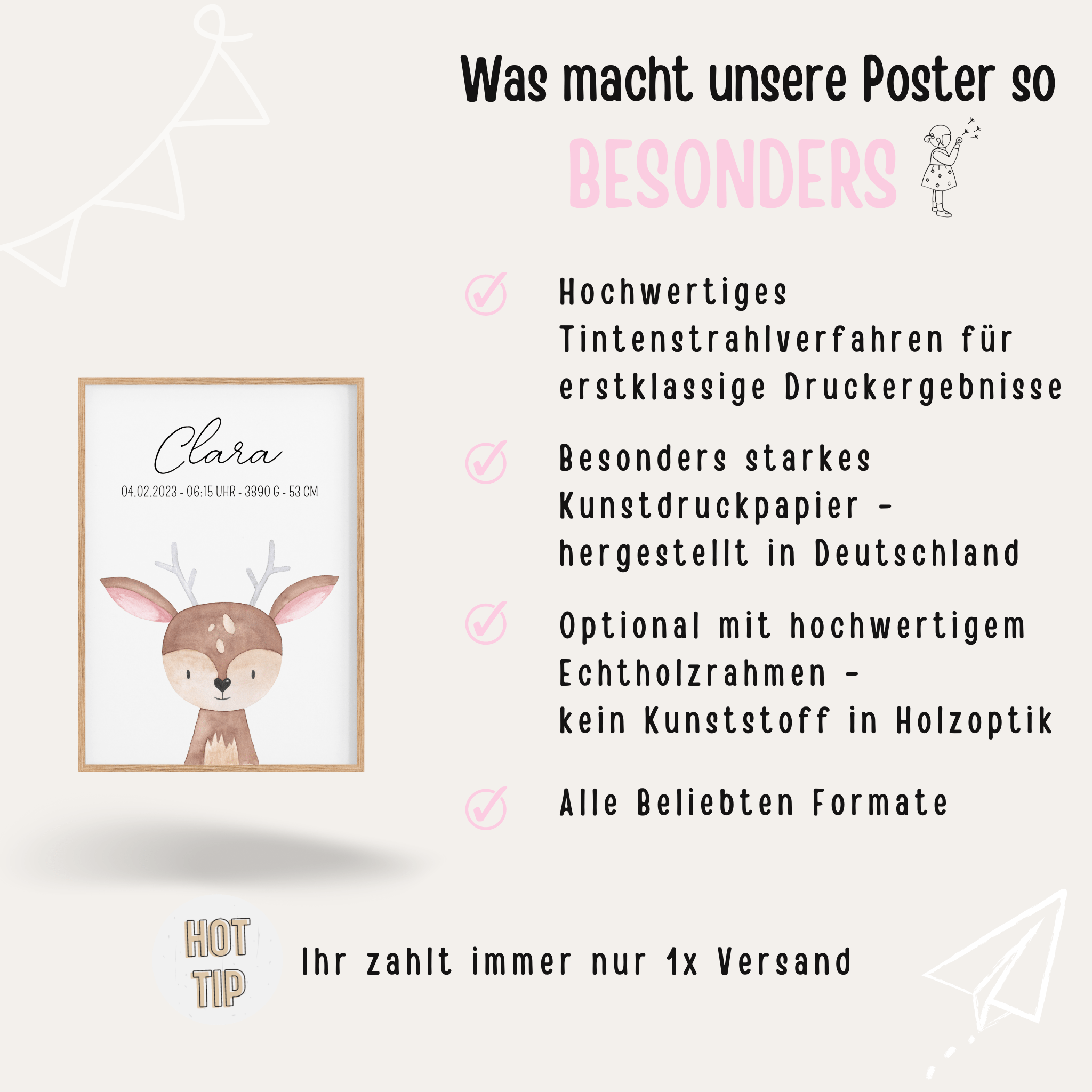 Poster Geburt - Tier Aquarell - wunderwunsch