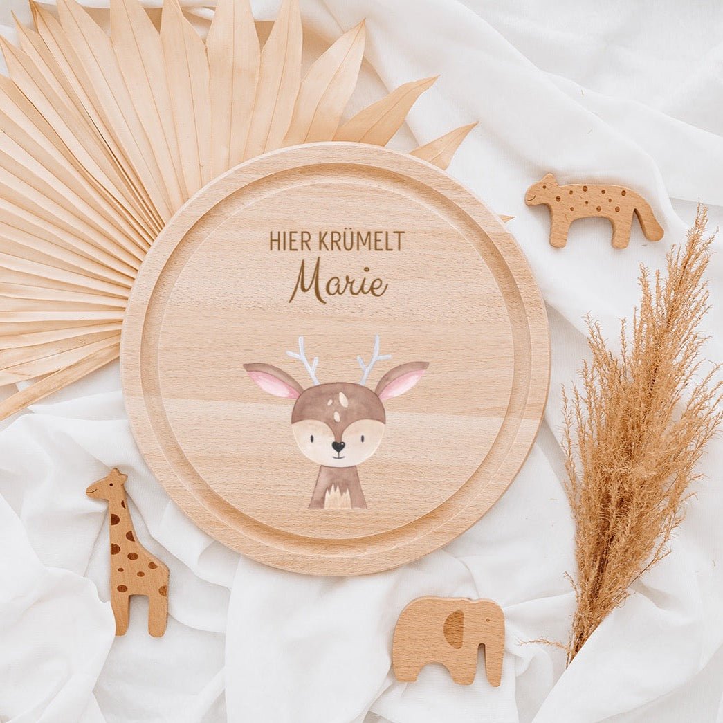 Schneidebrett Holz rund personalisiert - Tier Aquarell - wunderwunsch