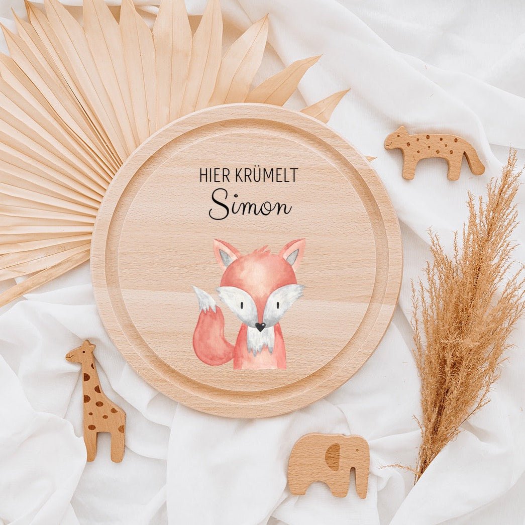 Schneidebrett Holz rund personalisiert - Tier Aquarell - wunderwunsch