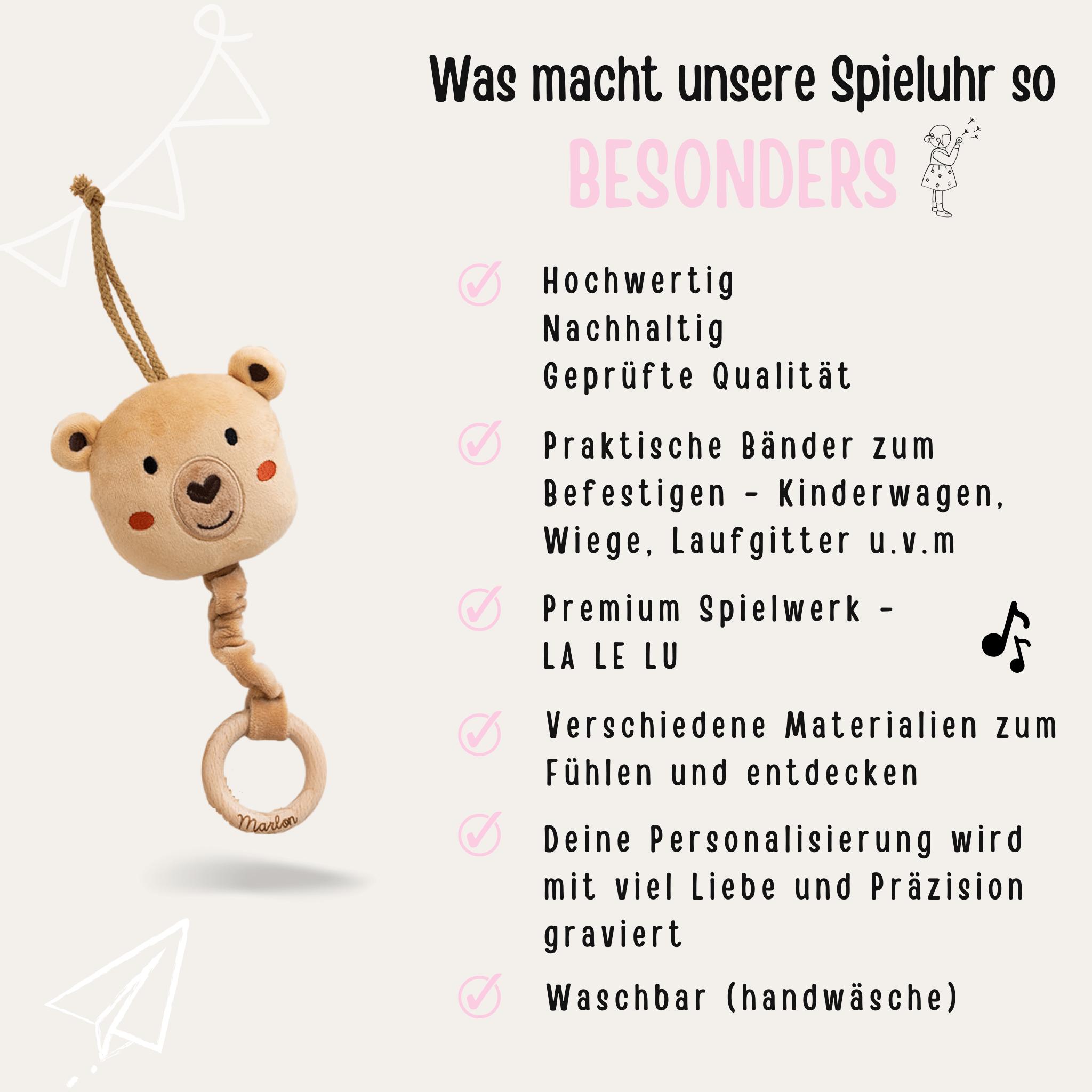 Spieluhr für Babys personalisiert - Bär und Hase - wunderwunsch