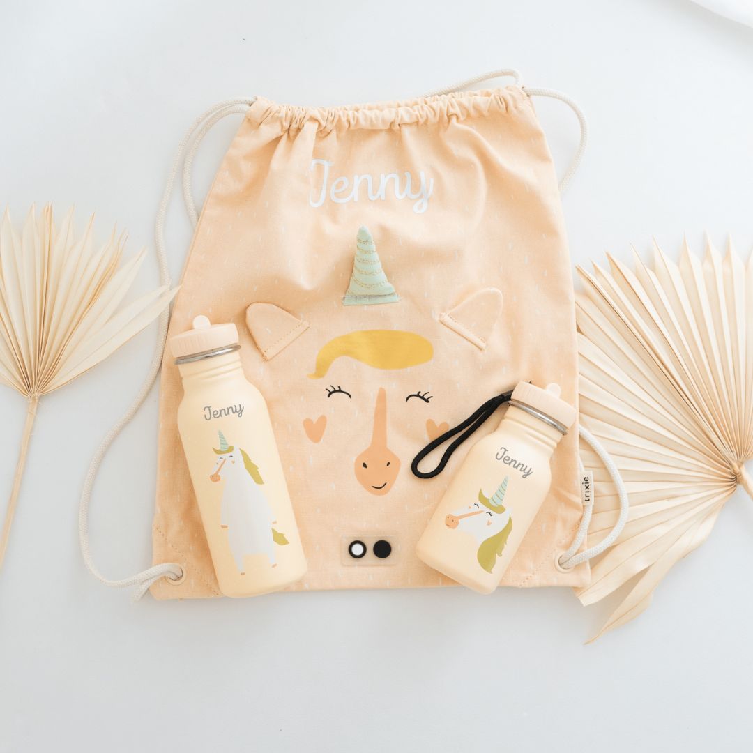 Trixie Turnbeutel und Trinkflasche personalisiert - Tiere